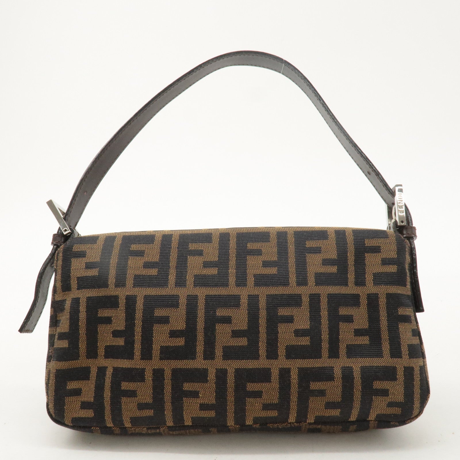 FENDI Mamma Baguette Canvas Leather Shoulder Bag Brown Black 26424