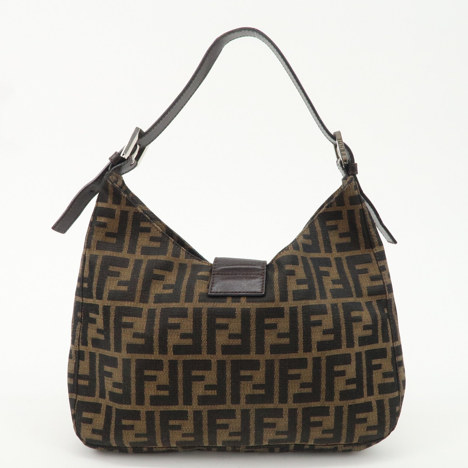 FENDI Zucca Canvas Leather Shoulder Bag Brown Black 265690