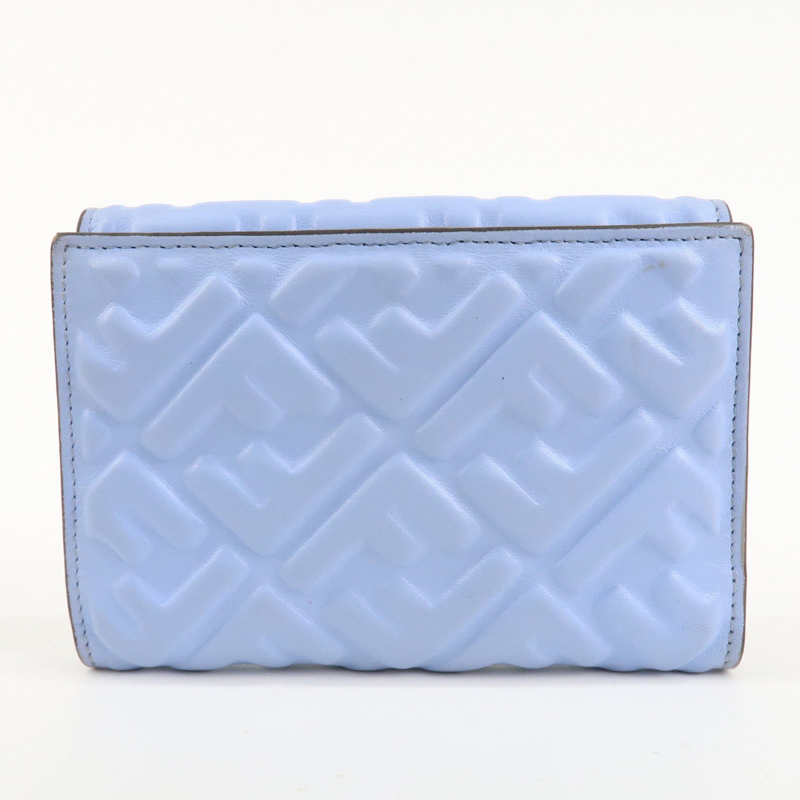 FENDI Leather Embossed Bi-fold Wallet Light Blue 8M0419