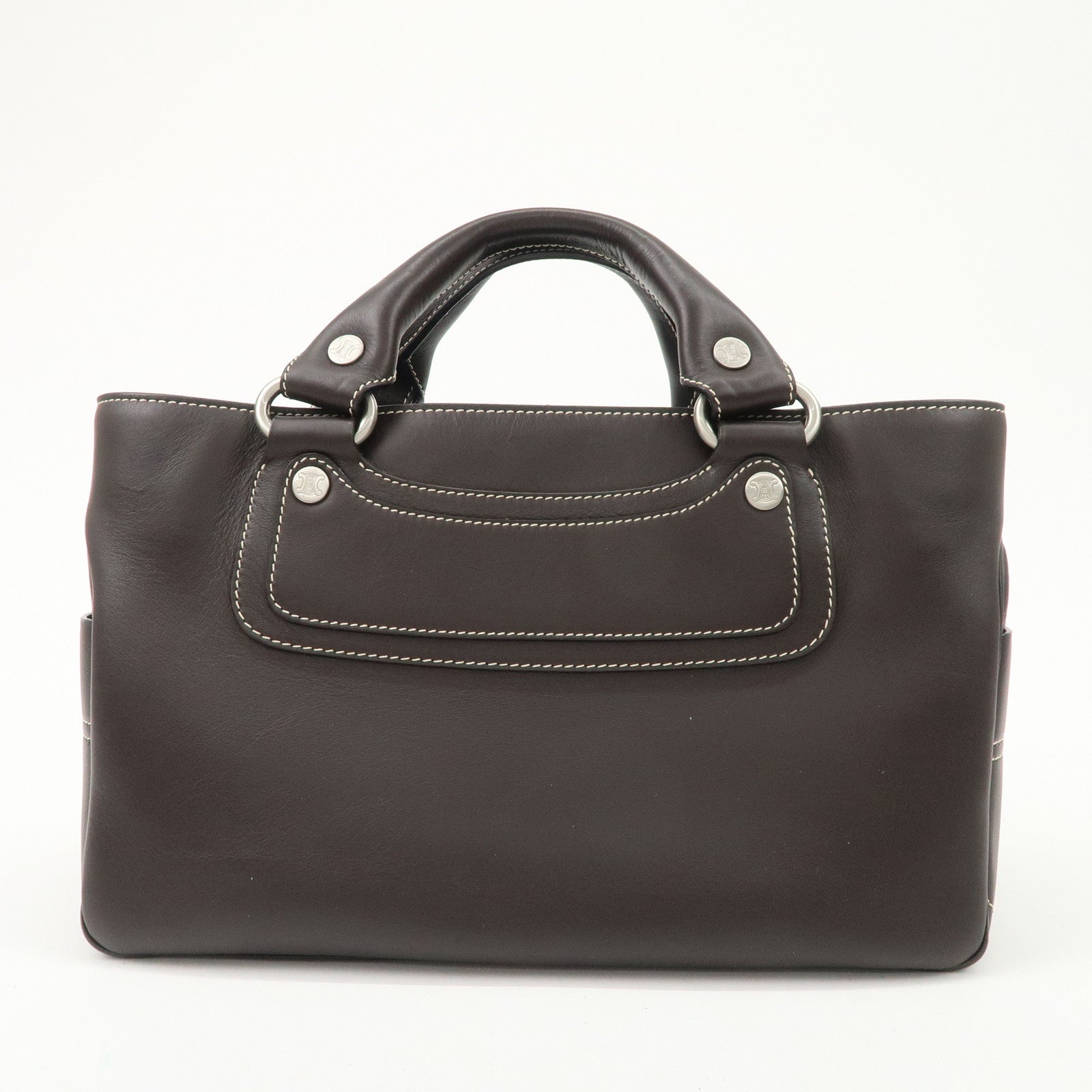 CELINE Leather Boogie Bag Hand Bag Brown Silver HDW CE00/23 Used