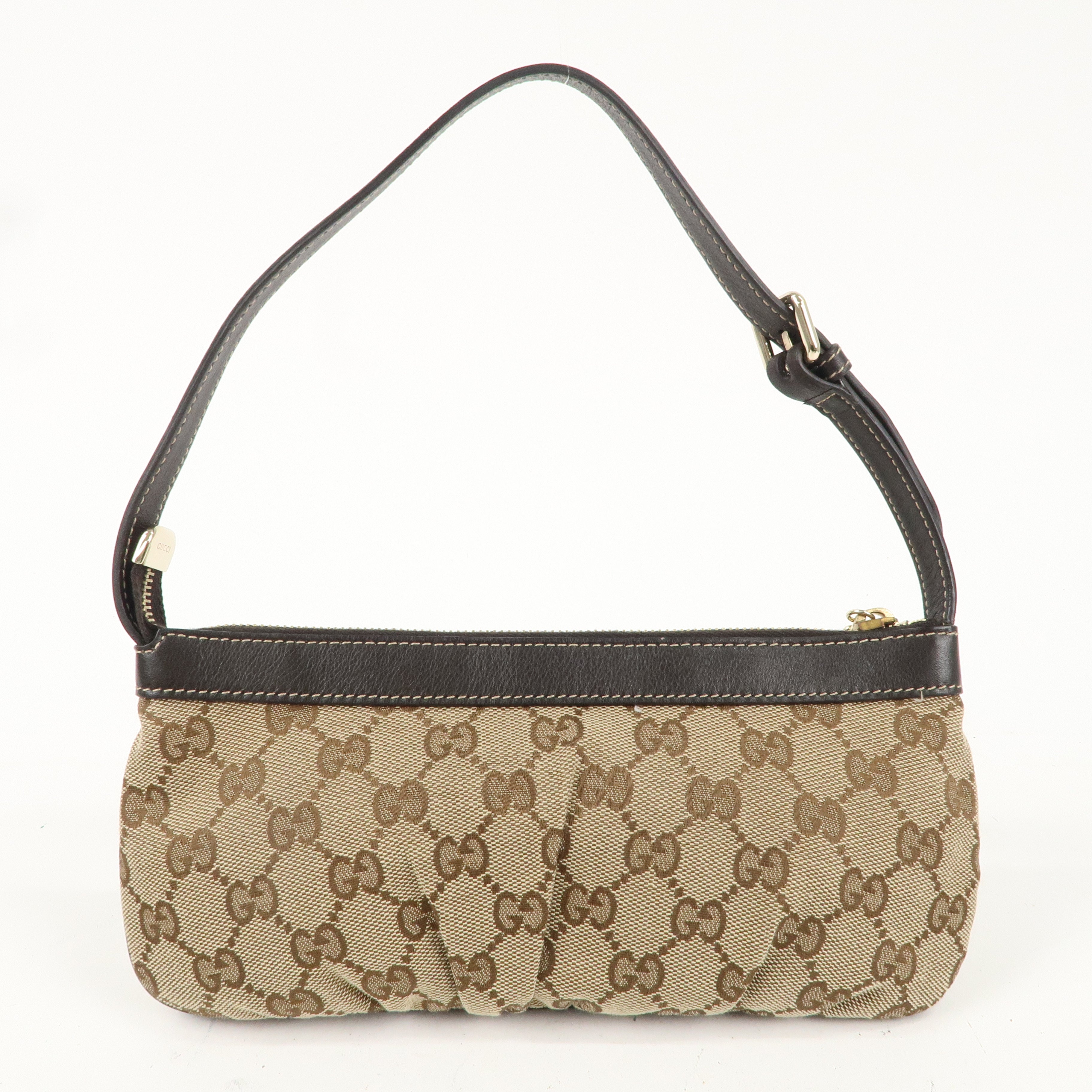 GUCCI GG Canvas Leather Shoulder Bag Hand Bag Beige Brown 212122