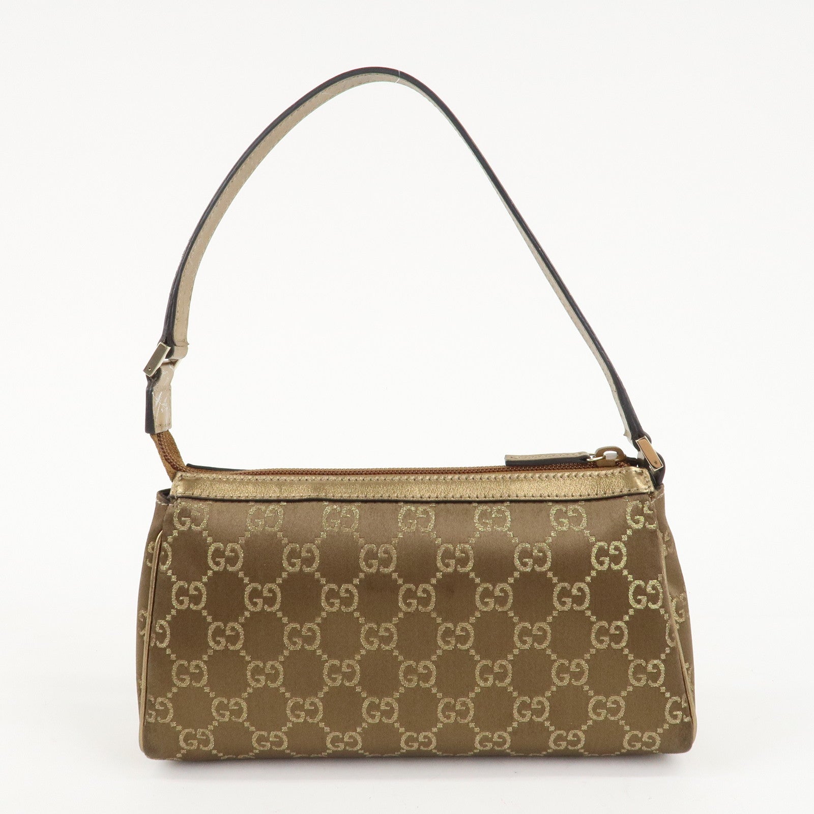 GUCCI Abbey Guccissima GG Satin Leather Hand Bag Gold 145750