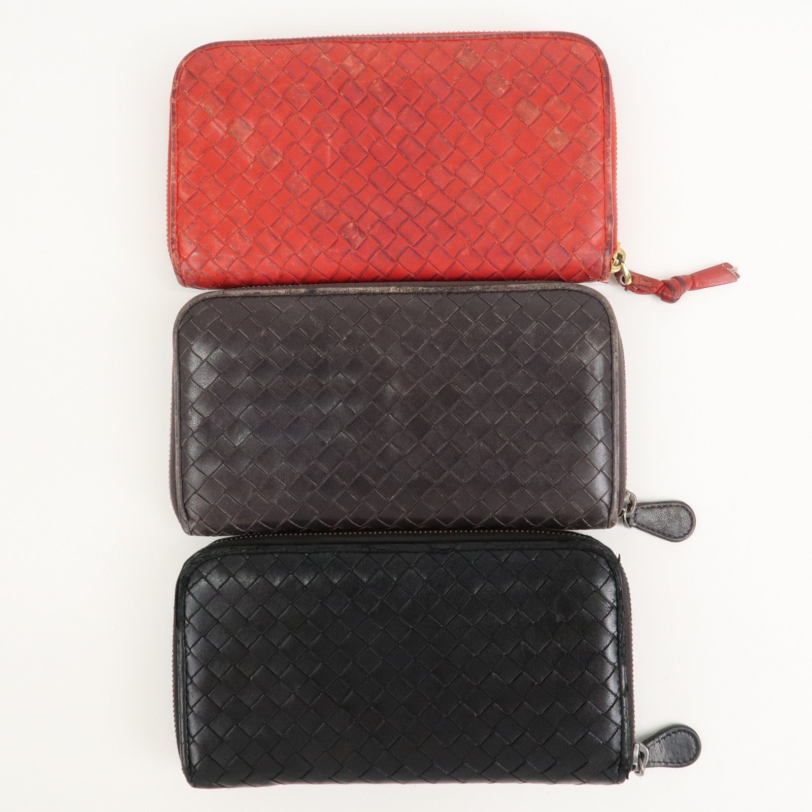 BOTTEGA VENETA Intrecciato Set of 3 Leather Long Wallet  114076