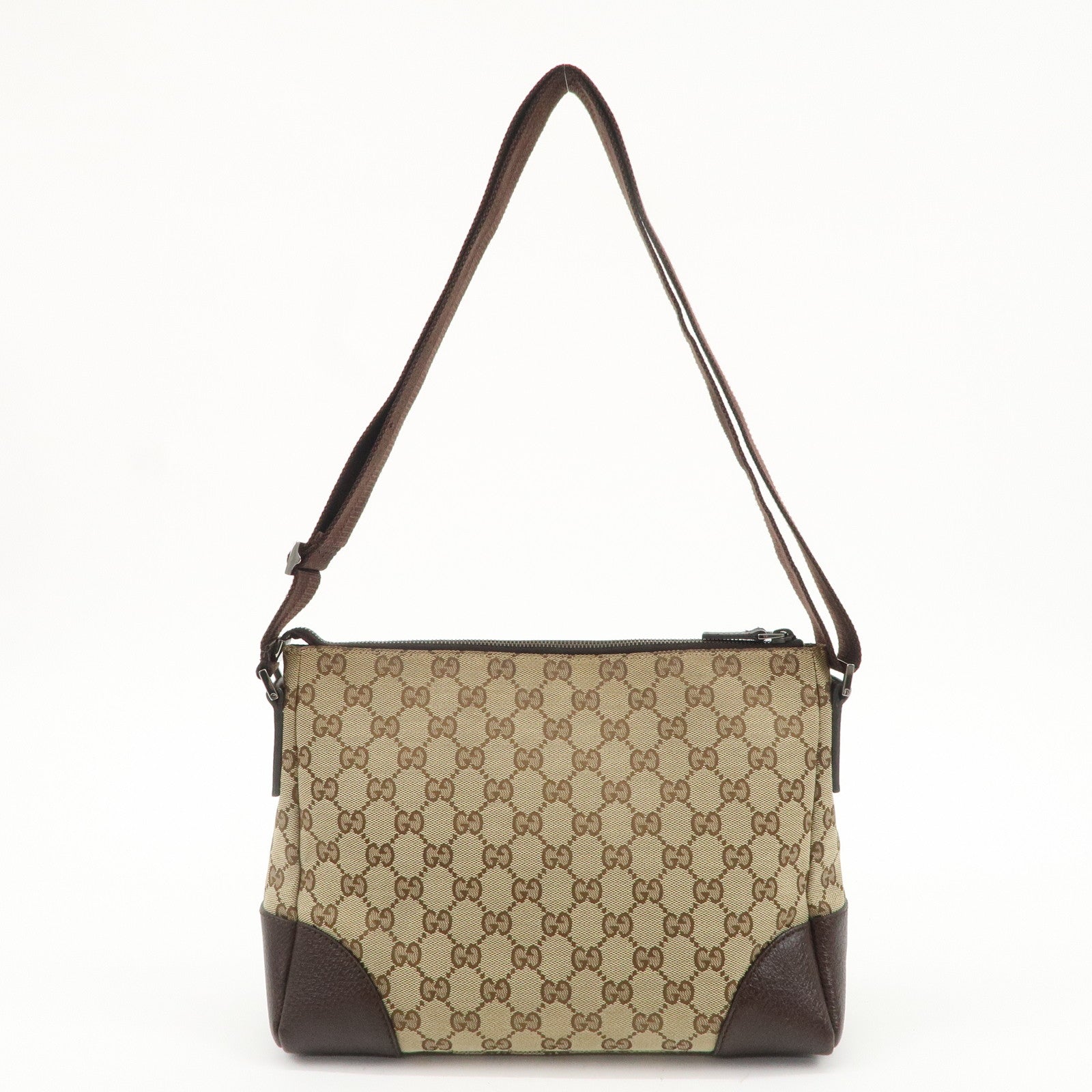 GUCCI GG Canvas Leather Shoulder Bag Beige Brown 114273