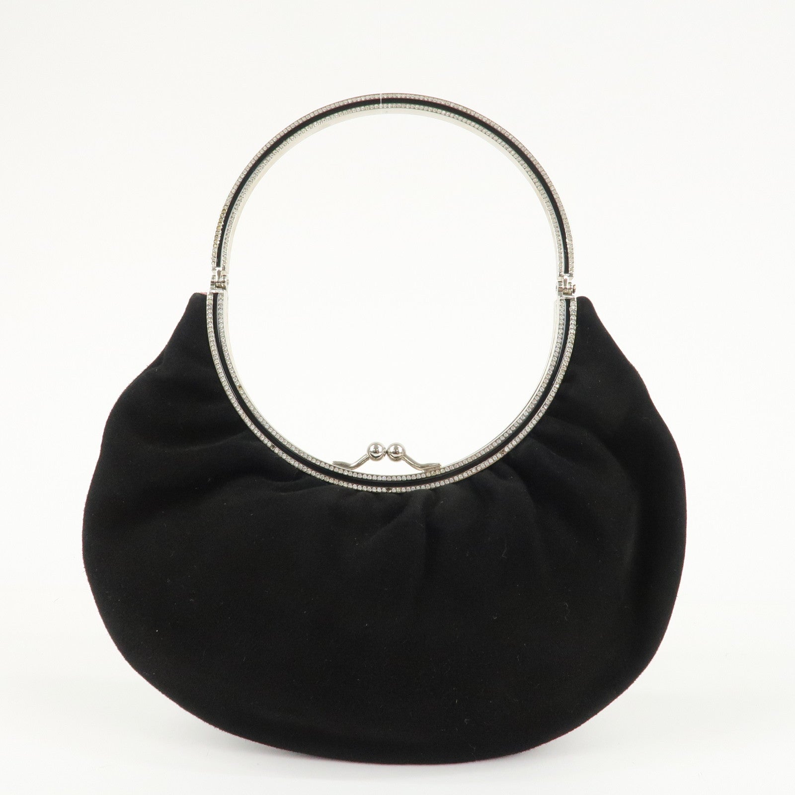 VALENTINO Suede Satin One-Handle Bijou Hand Bag Black