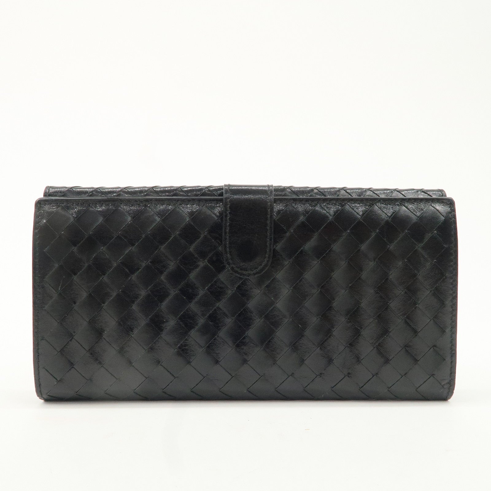 BOTTEGA VENETA Intrecciato Leather W Hook Bifold Wallet Black Used