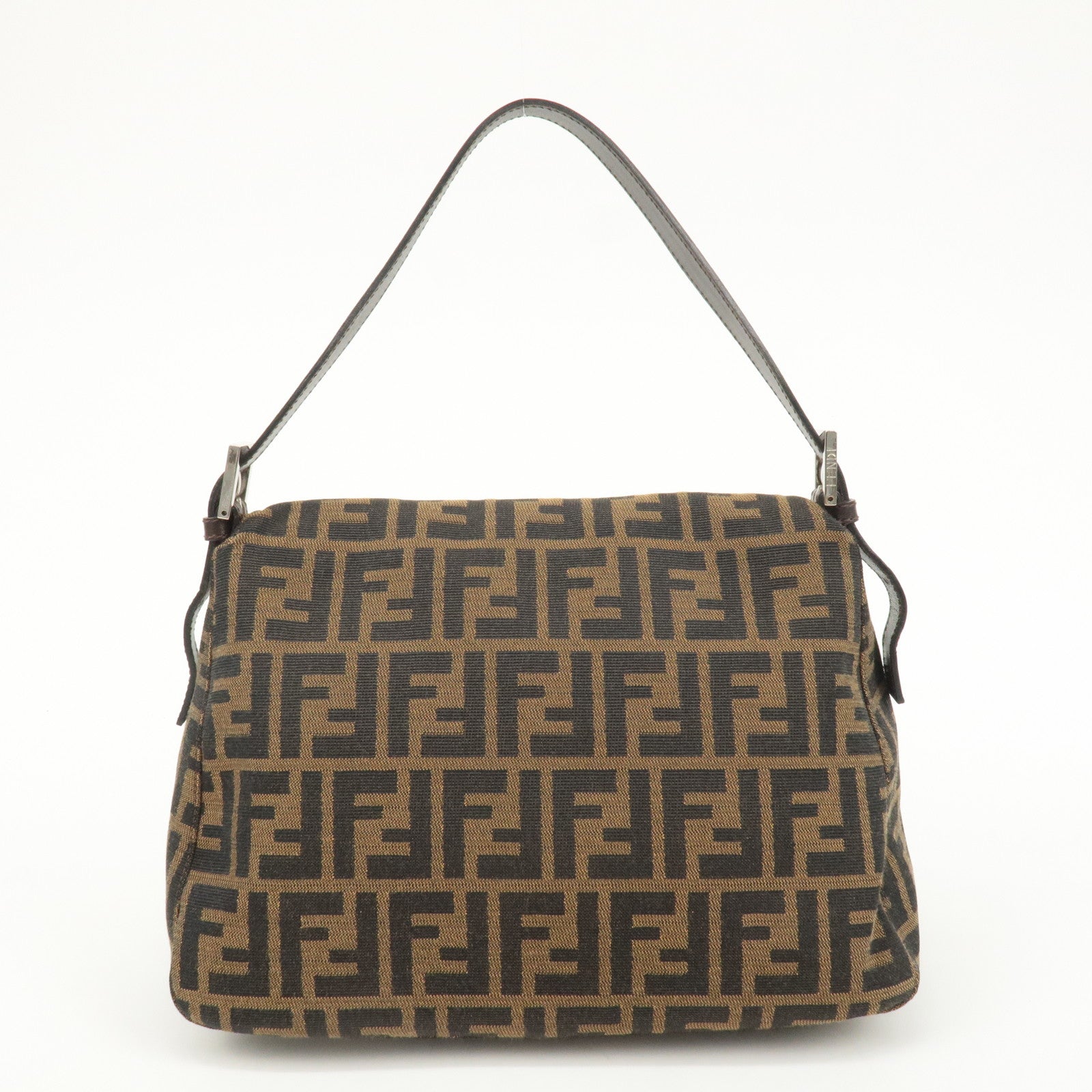 FENDI Mamma Baguette Zucca Canvas Leather Bag Brown Black 26325