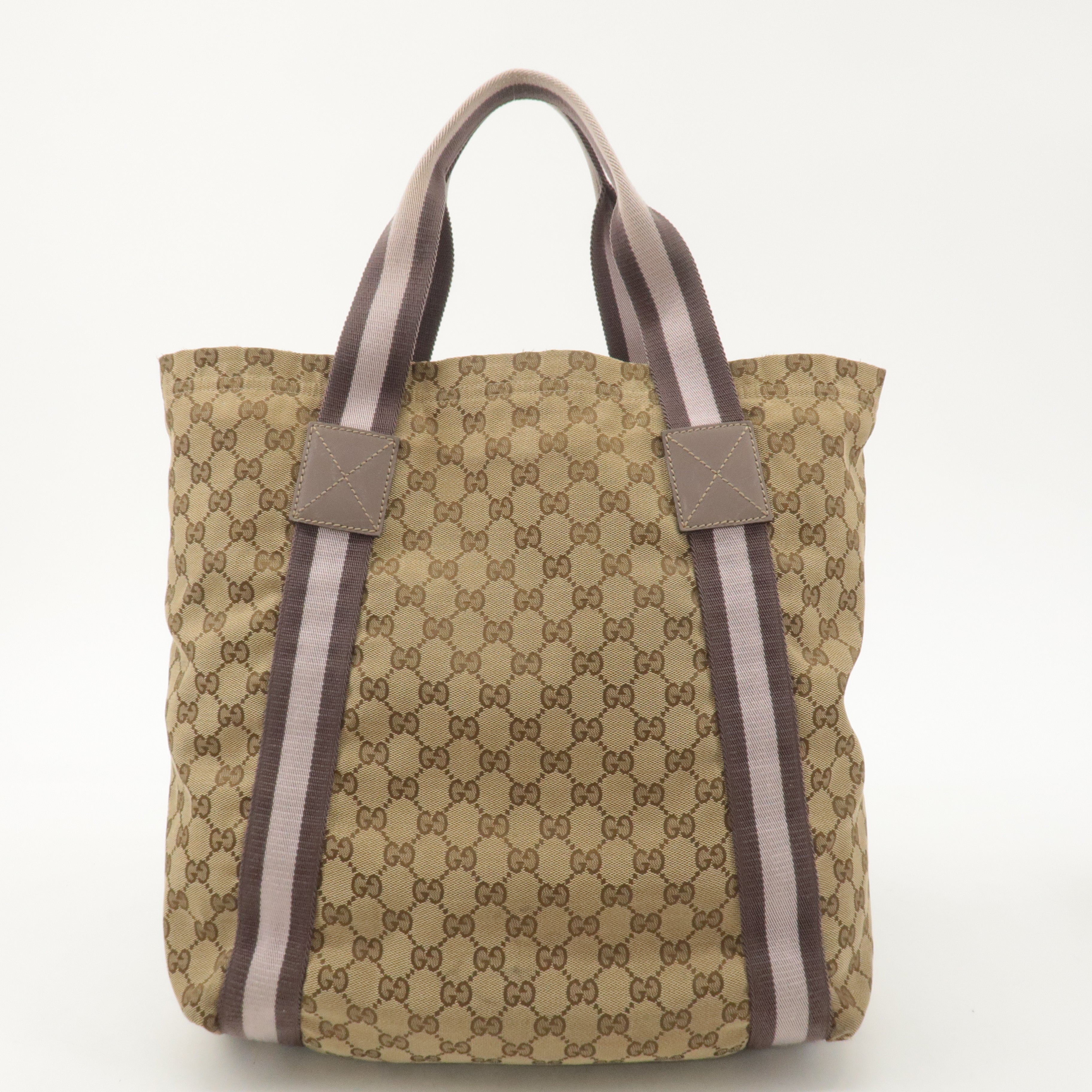 GUCCI Sherry GG Canvas Leather Tote Bag Beige Pink 189669