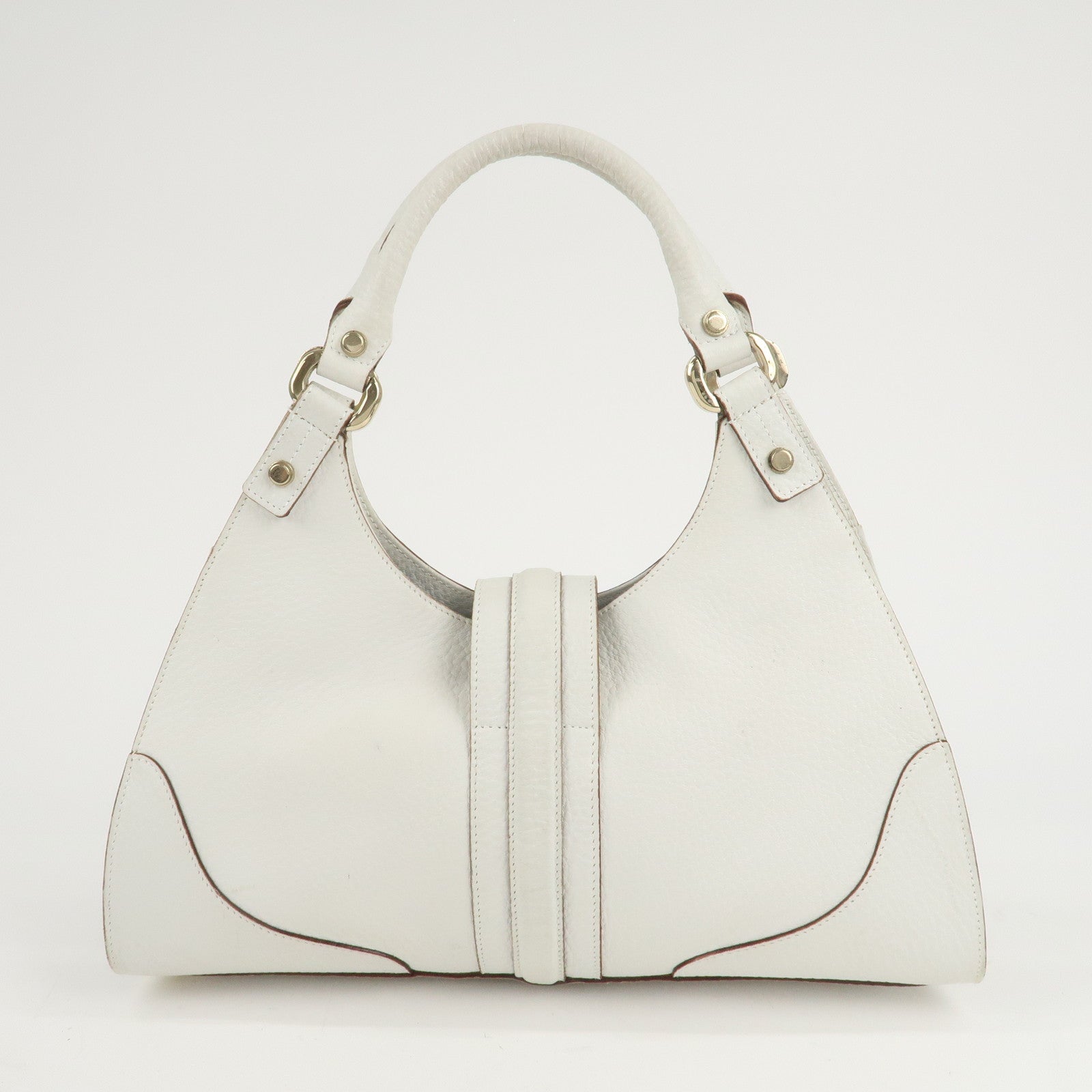 GUCCI Leather Shoulder Bag Hand Bag White Gold HDW 130995