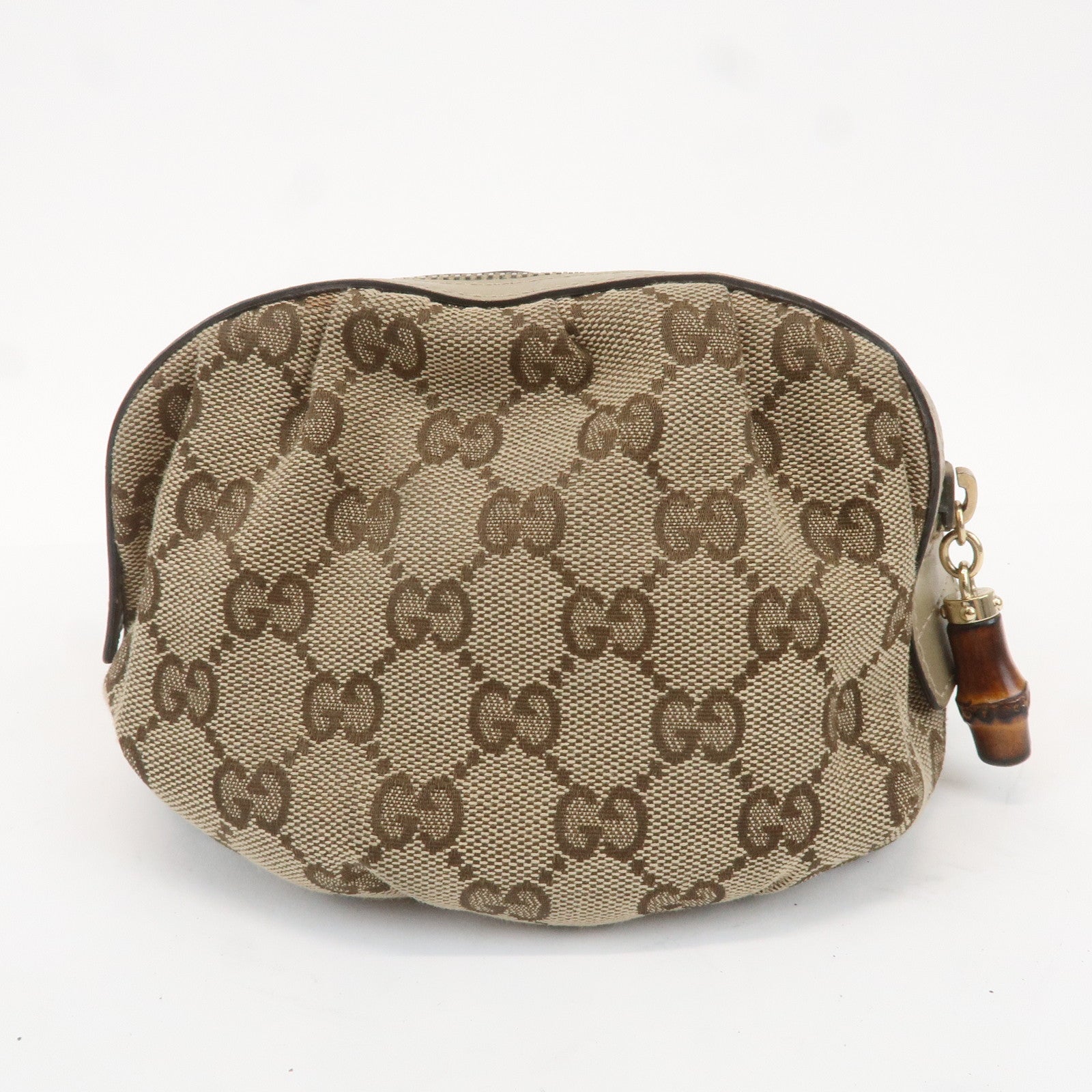 GUCCI Bamboo GG Canvas Leather Pouch Cosmetic Pouch 246175