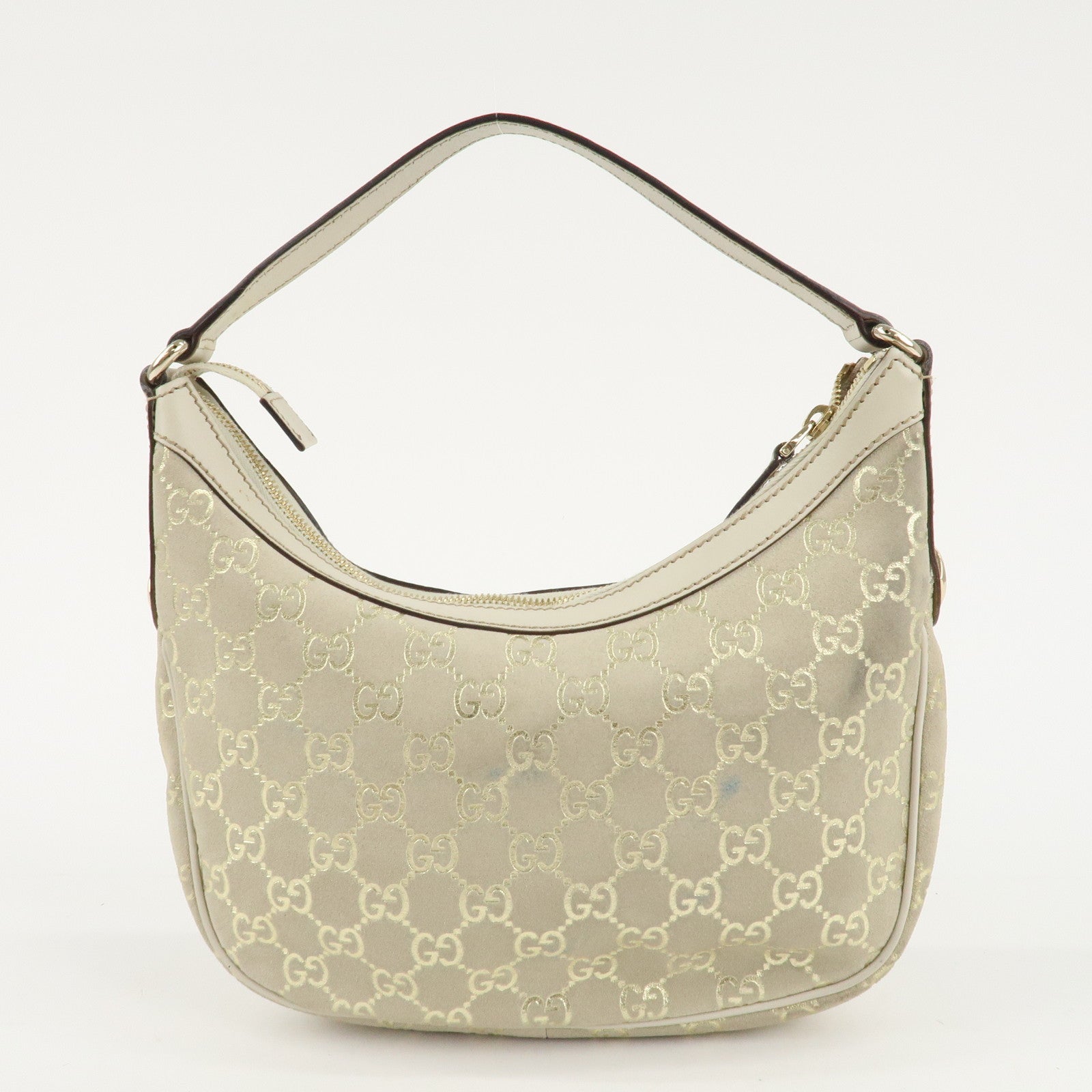 GUCCI Suede Leather Shoulder Bag Hand Bag Ivory Gold 154395