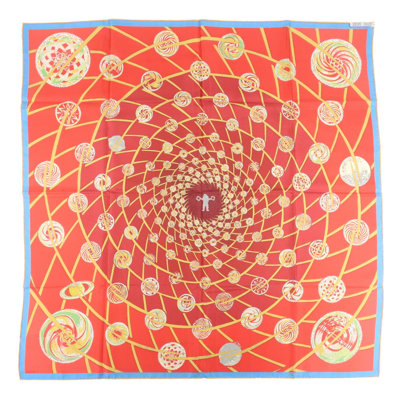 HERMES Carre 90 Silk 100% Scarf LES FEUX DE LESPACE Red Gold Blue