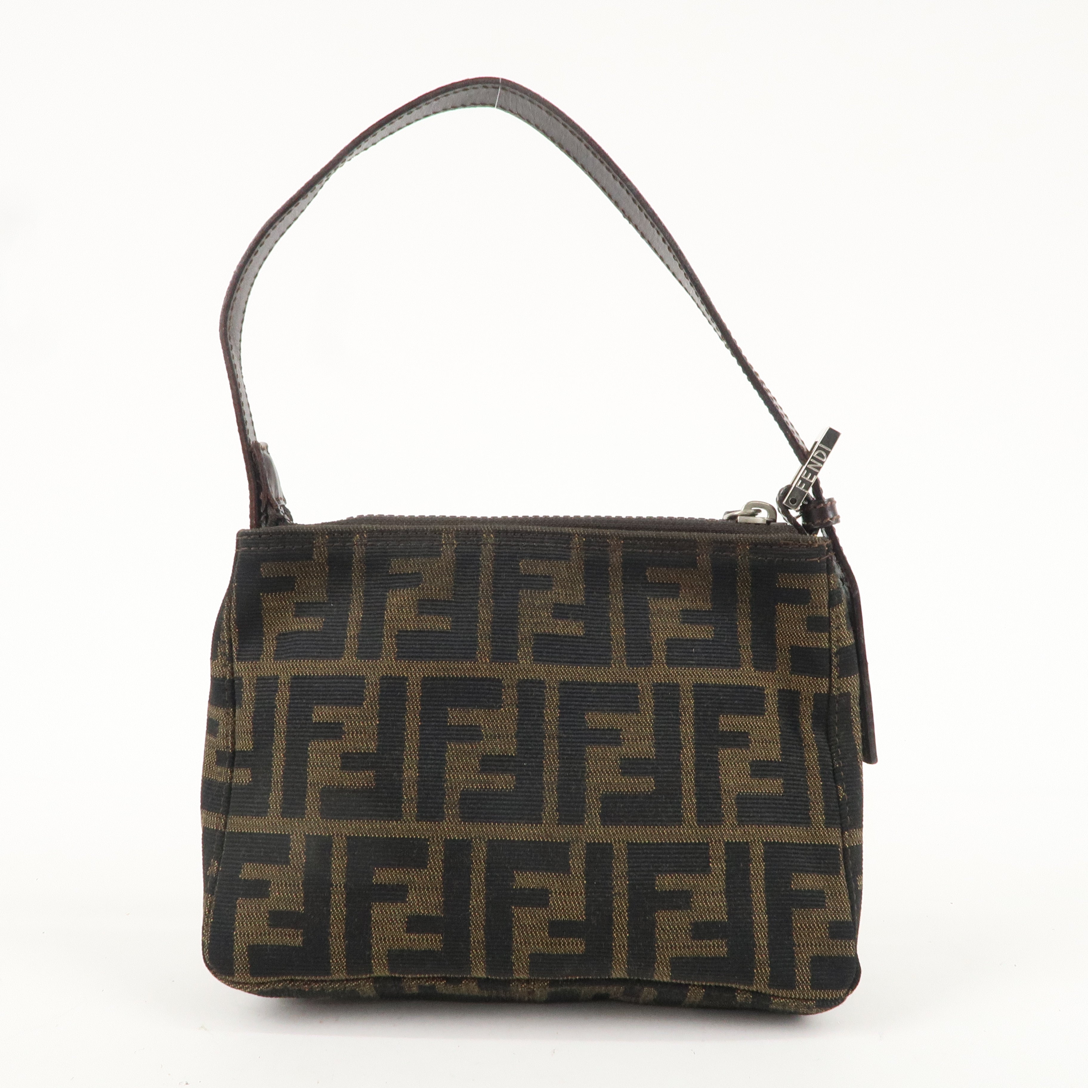 FENDI Zucca Canvas Leather One Shoulder Bag Brown Black