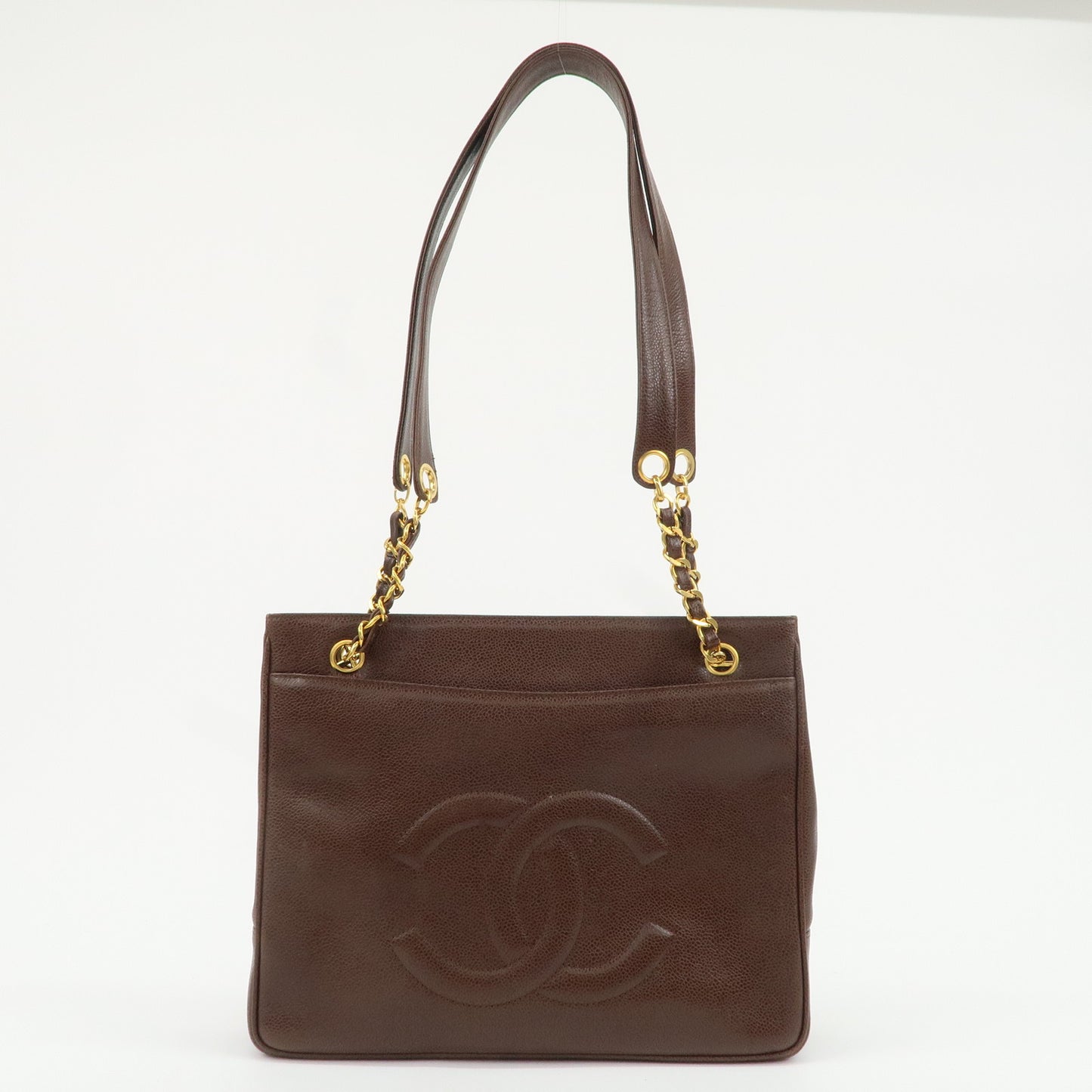 CHANEL Caviar Skin Coco Mark Chain Tote Bag Shoulder Bag Brown