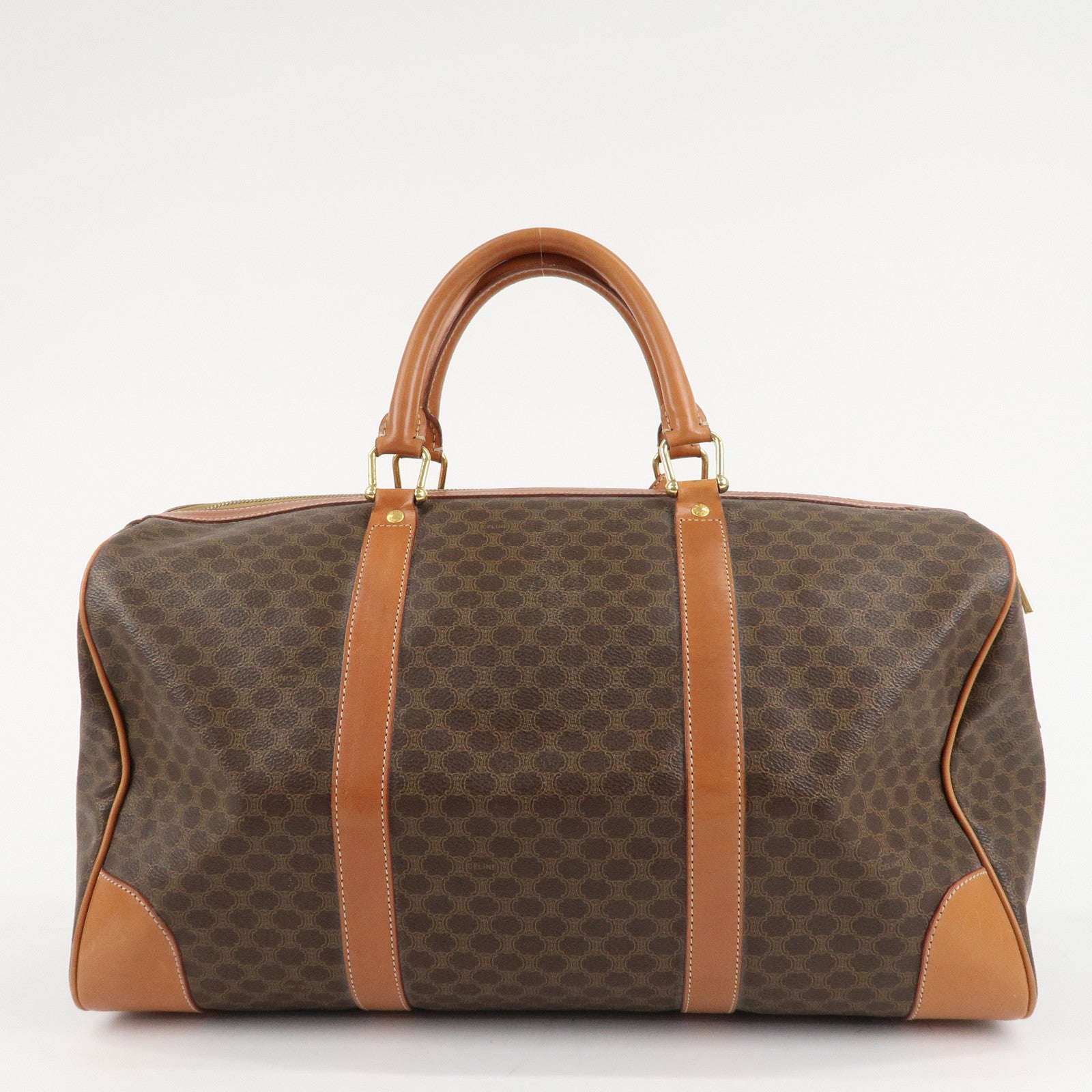 CELINE Macadam PVC Leather Boston Bag Hand Bag Brown Used