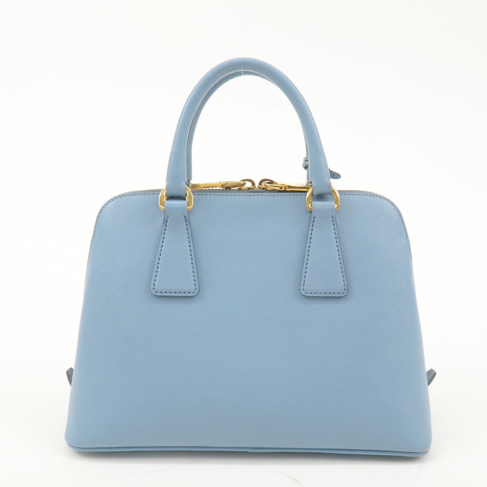 PRADA Triangle Logo Saffiano Leather Hand Bag Light Blue