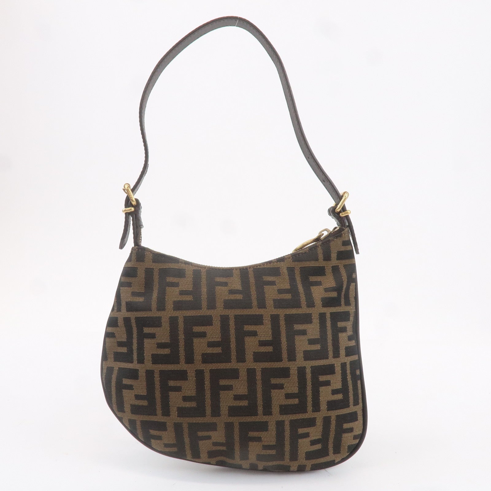 FENDI Zucca Canvas Leather One Shoulder Bag Brown 8BR248