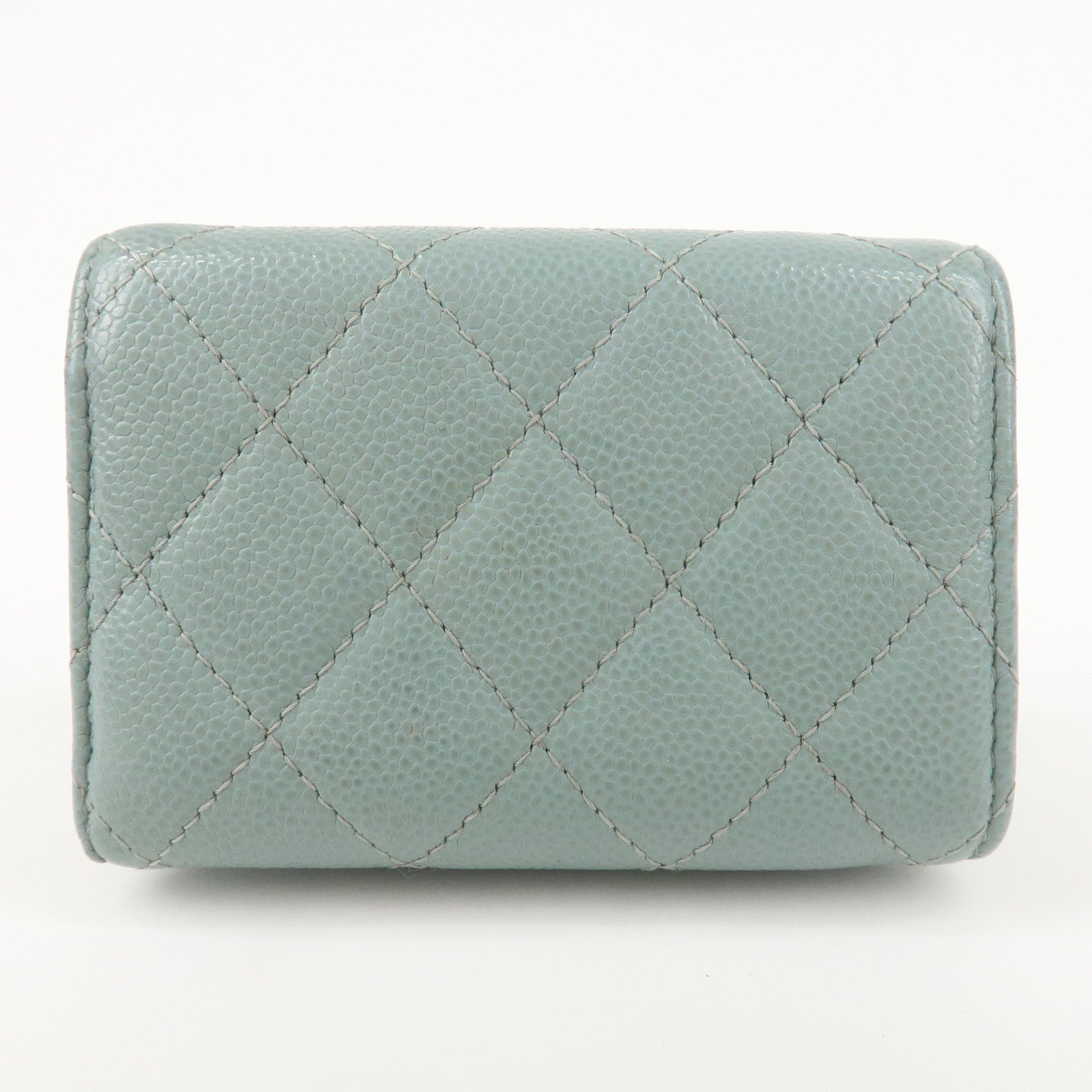 CHANEL Matelasse Caviar Skin Tri-fold Wallet Blue 60809