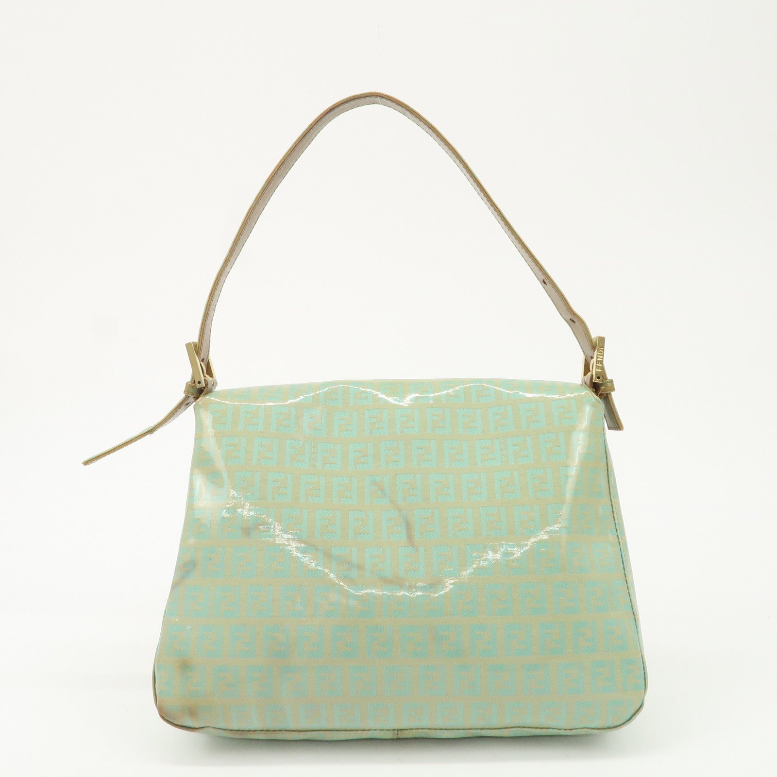 FENDI Zucchino Patent Leather Shoulder bag Beige Light Green