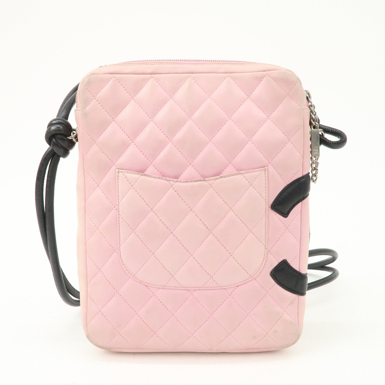 CHANEL Cambon Line Lamb Skin Pochette Shoulder Bag Pink A25178 Used