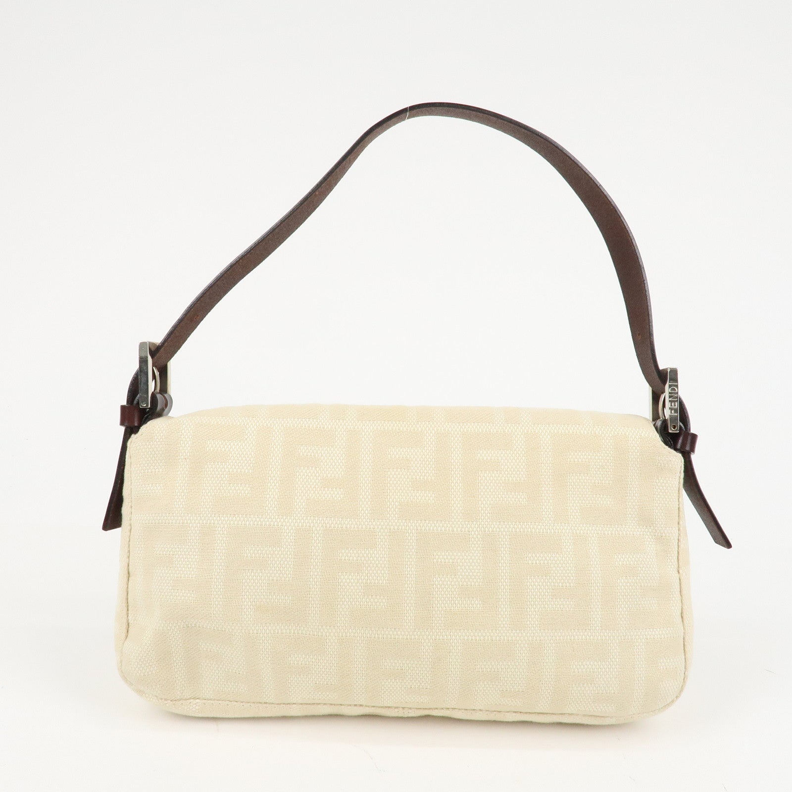 FENDI Mamma Baguette Zucca Canvas Shoulder Bag Beige White 26424 Used