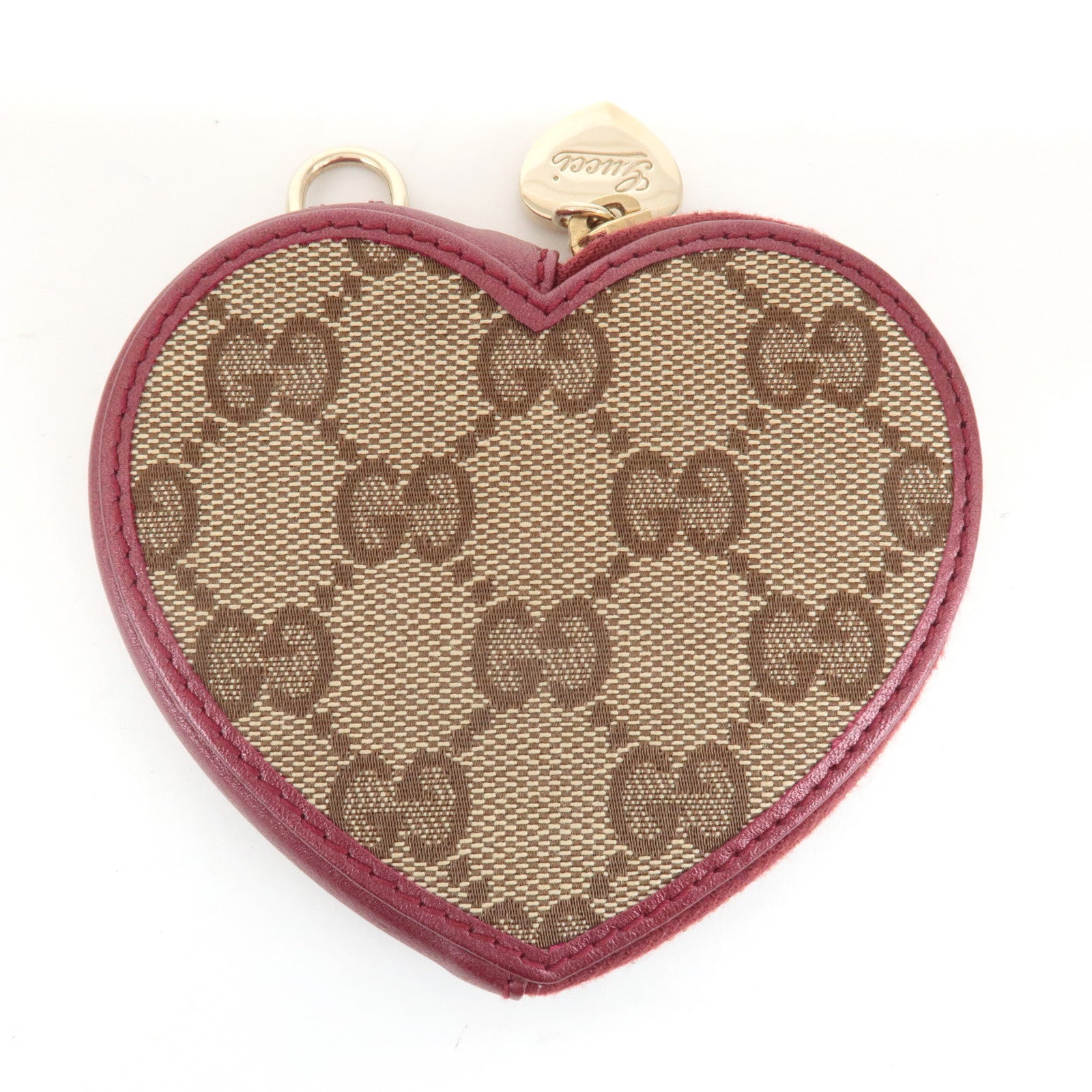 GUCCI GG Canvas Leather Heart Coin Purse Coin Case Red 152615