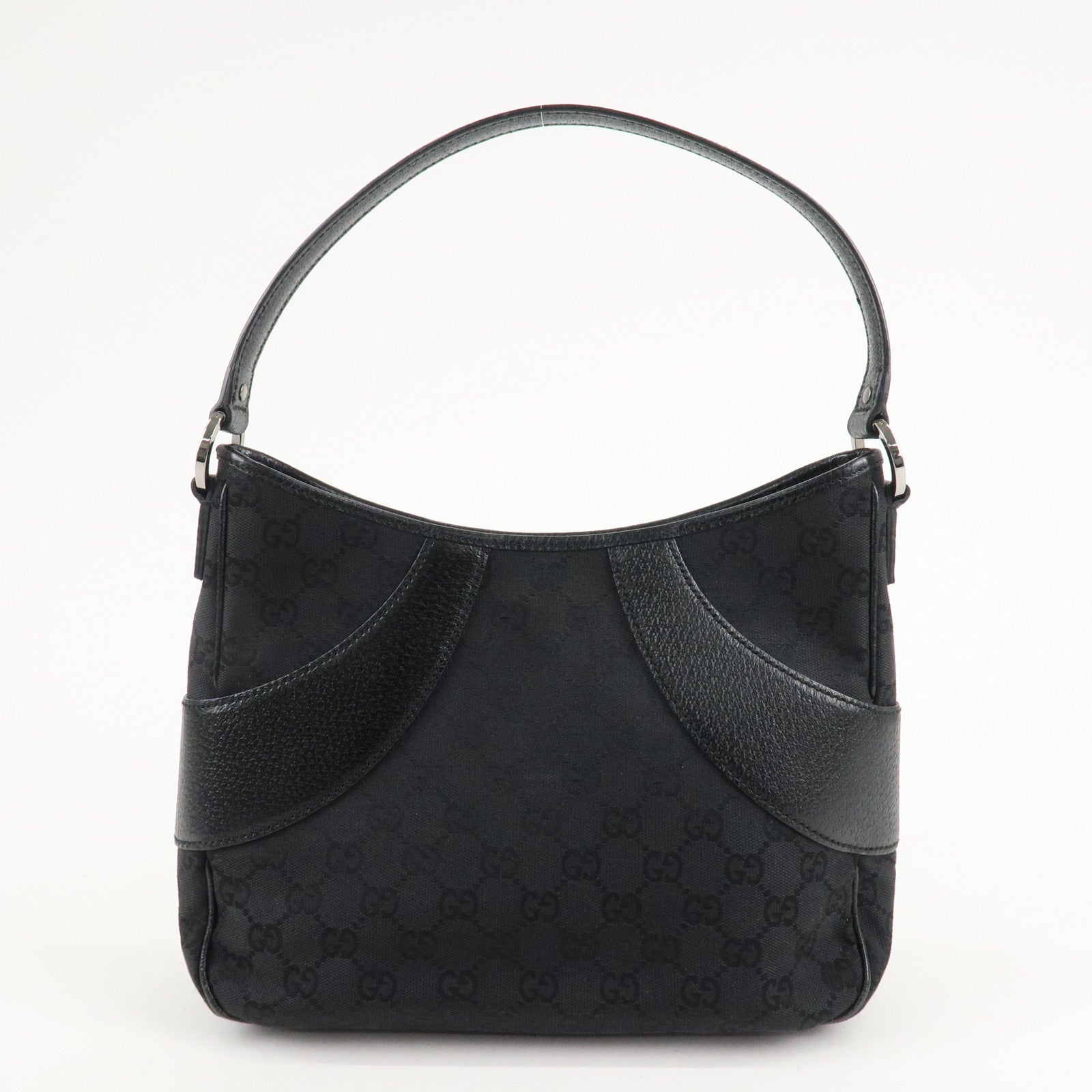 GUCCI GG Canvas Leather Shoulder Bag 113012 Black