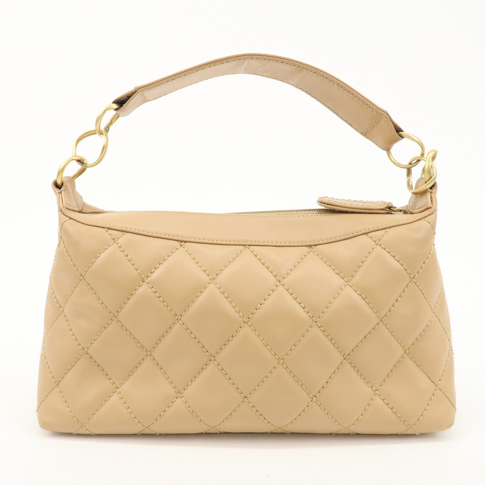 CHANEL Wild Stich Lambskin Shoulder Bag Hand Bag Beige A20663