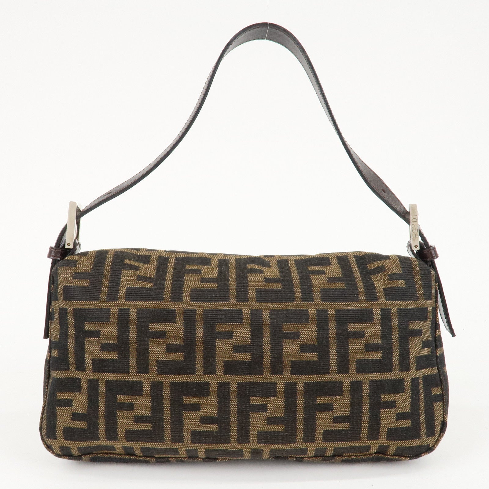 FENDI Mamma Baguette Zucca Canvas Shoulder Bag Brown Black 26424