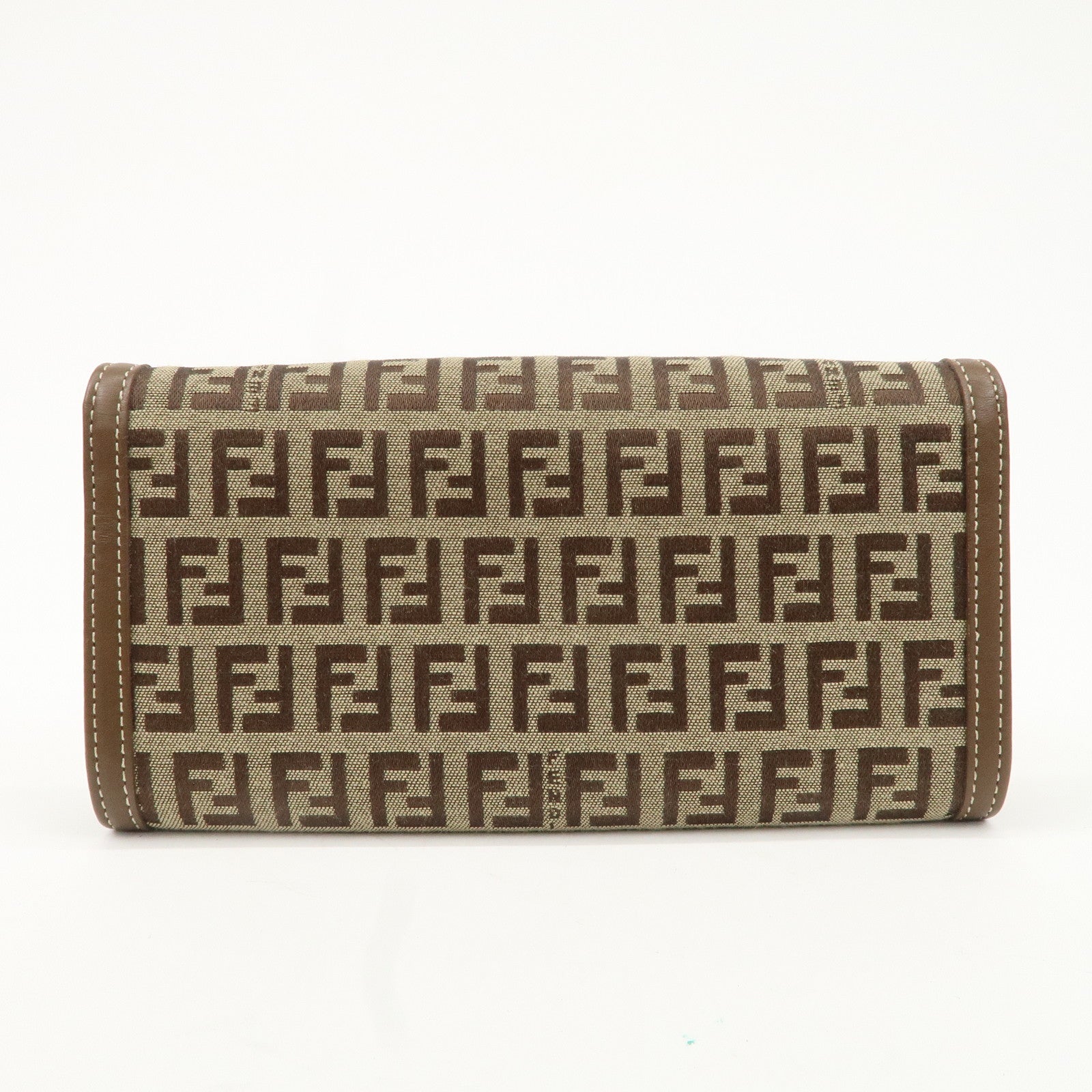 FENDI Zucchino Canvas Leather Long Wallet Brown 8M0000