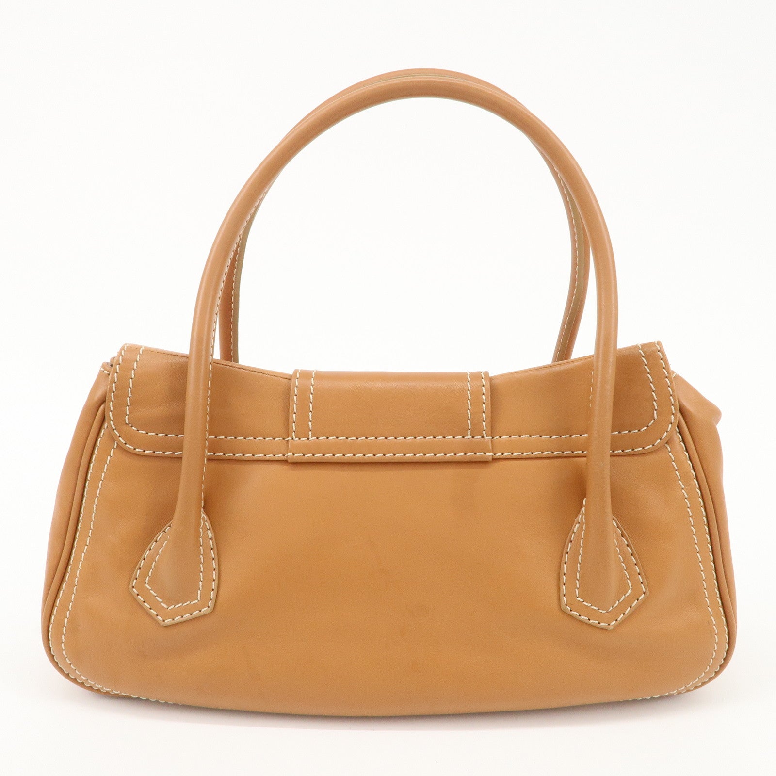 CELINE Leather Large Chouquette Shoulder Bag Light Brown Used