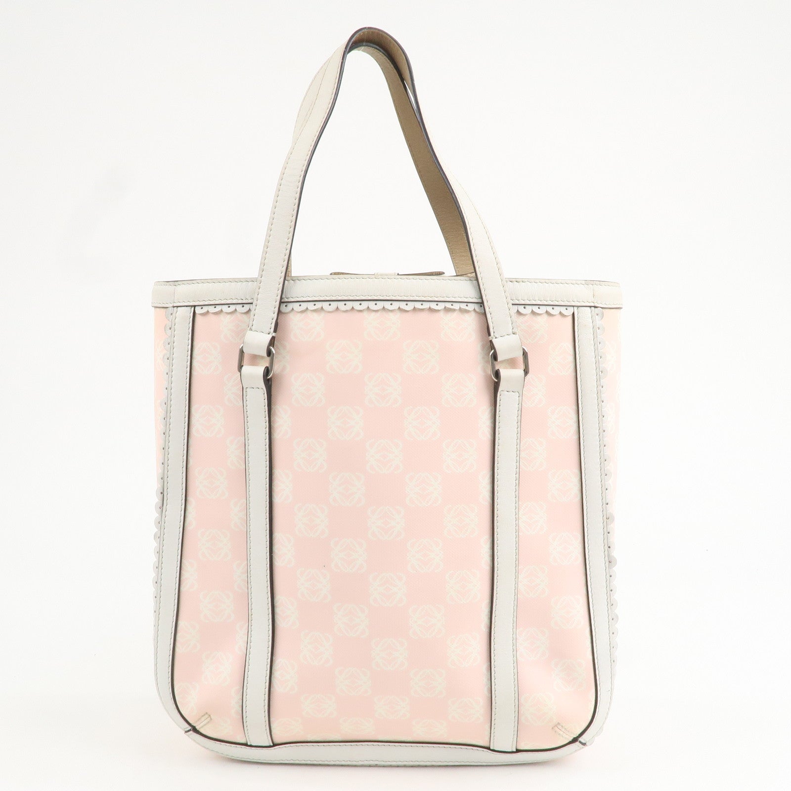 LOEWE Anagram PVC Leather Tote Bag Hand Bag Pink Ivory Ribbon