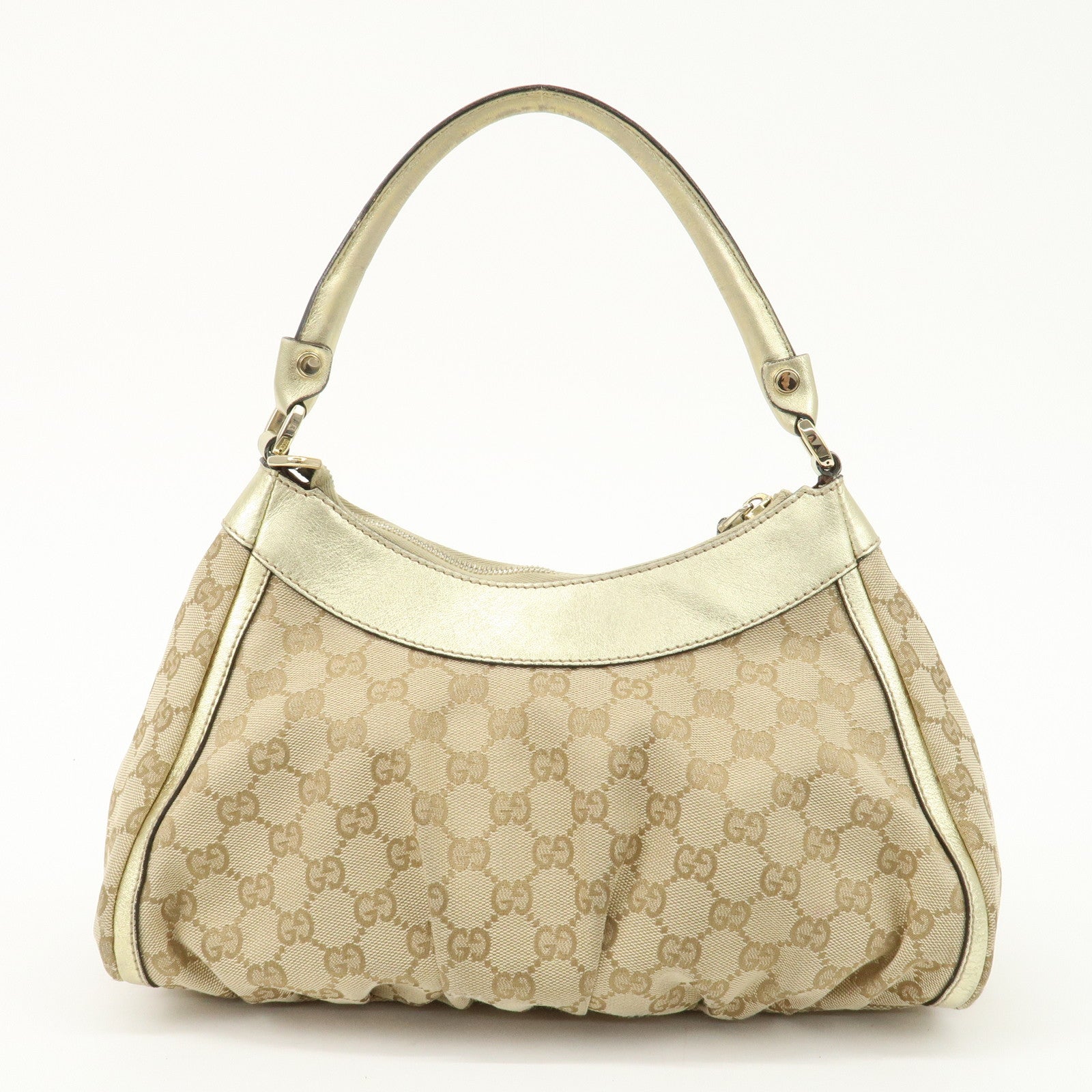 GUCCI Abbey GG Canvas Leather Shoulder Bag Beige Gold 190525