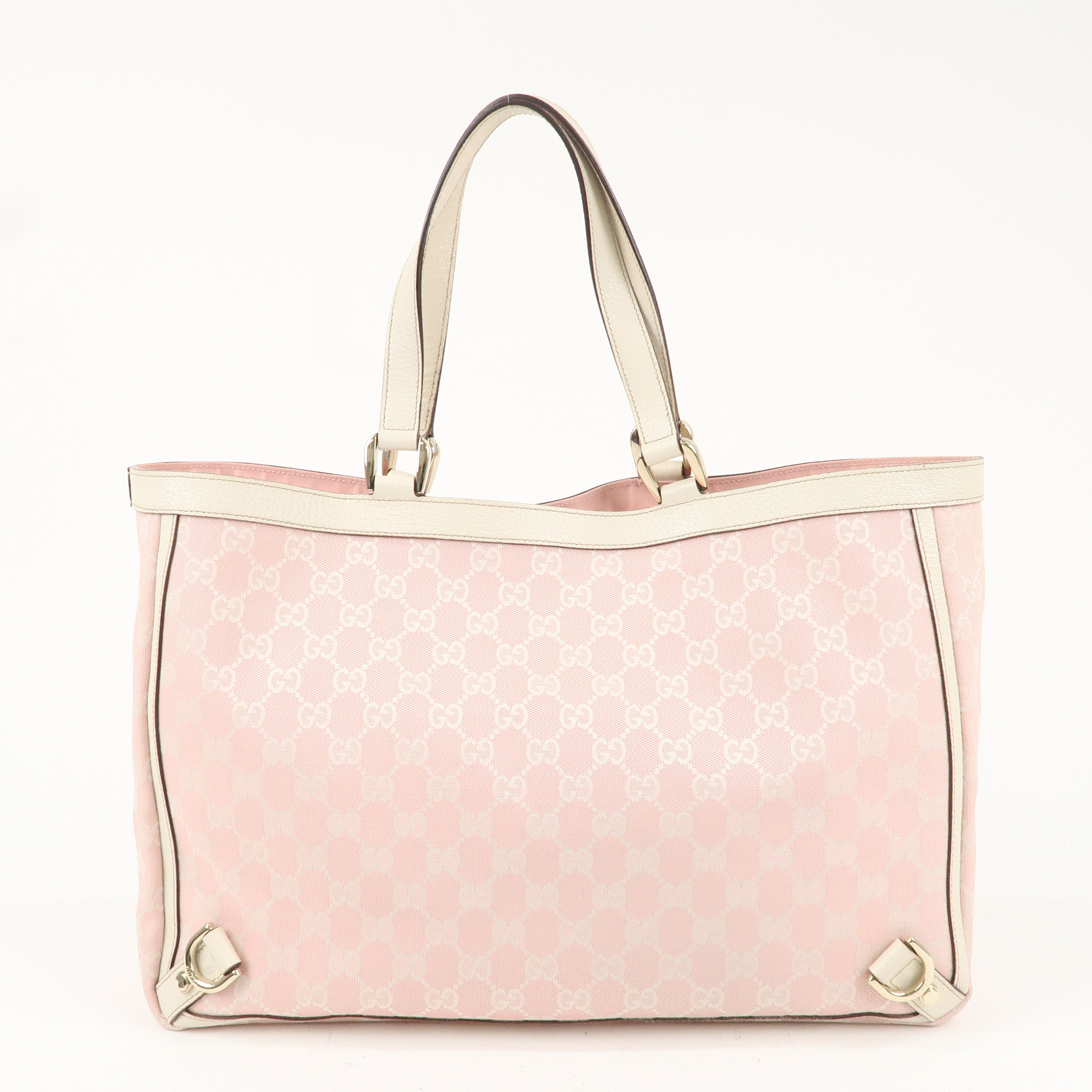 GUCCI Abbey Line GG Canvas Leather Tote Bag Pink 141472