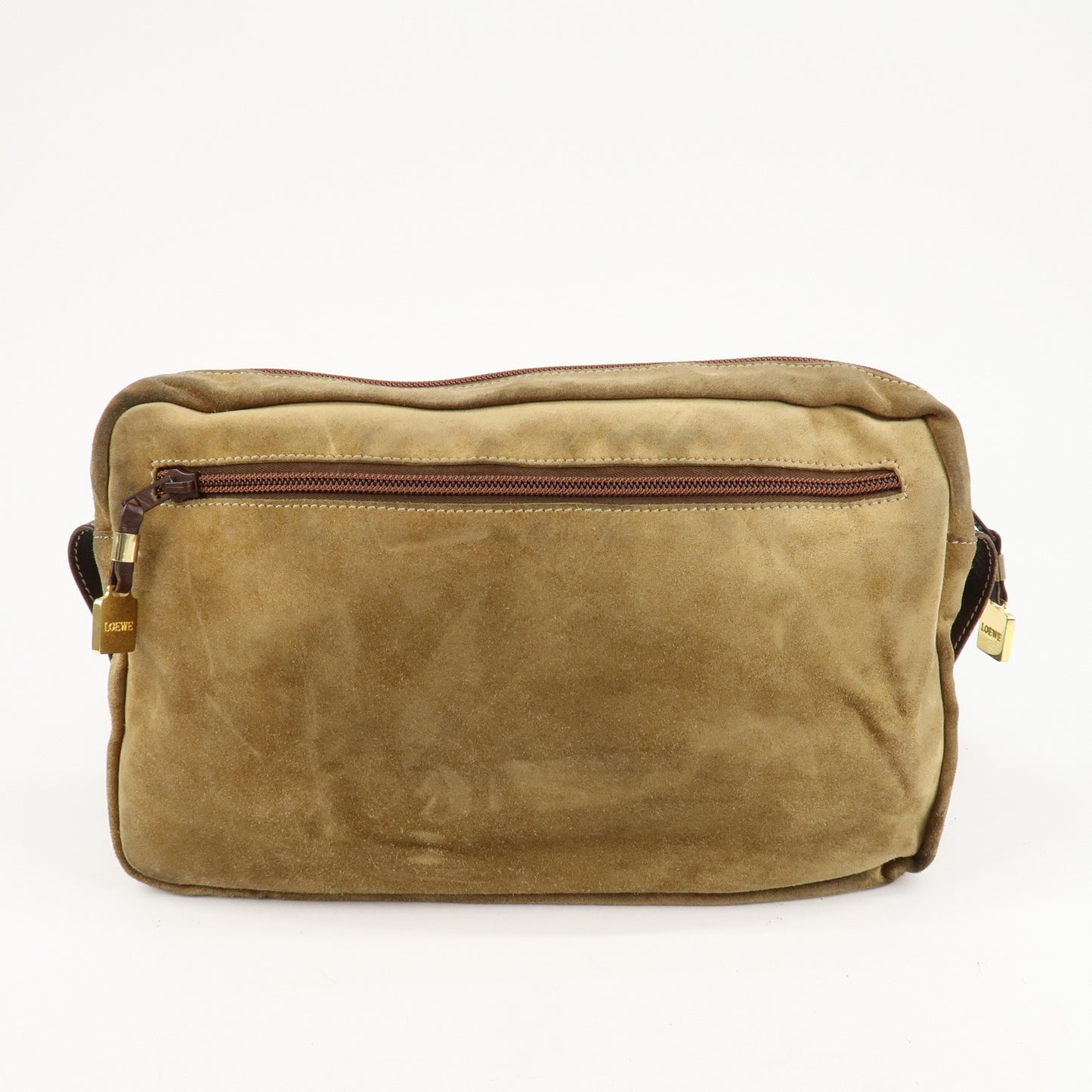 LOEWE Anagram Suede Leather Shoulder Bag Brown Gold Hardware