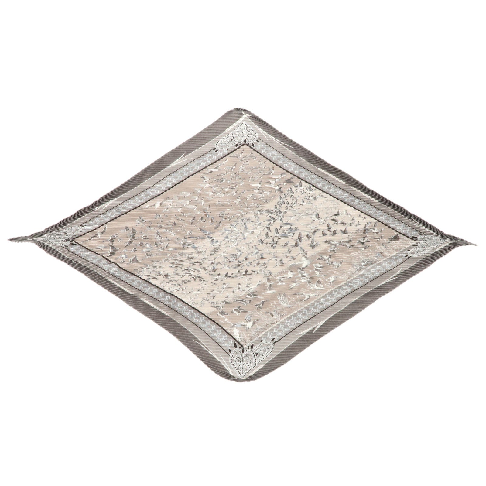 HERMES Silk 100% Pleats Carre Scarf LIBRES COMME L'AIR Gray Used