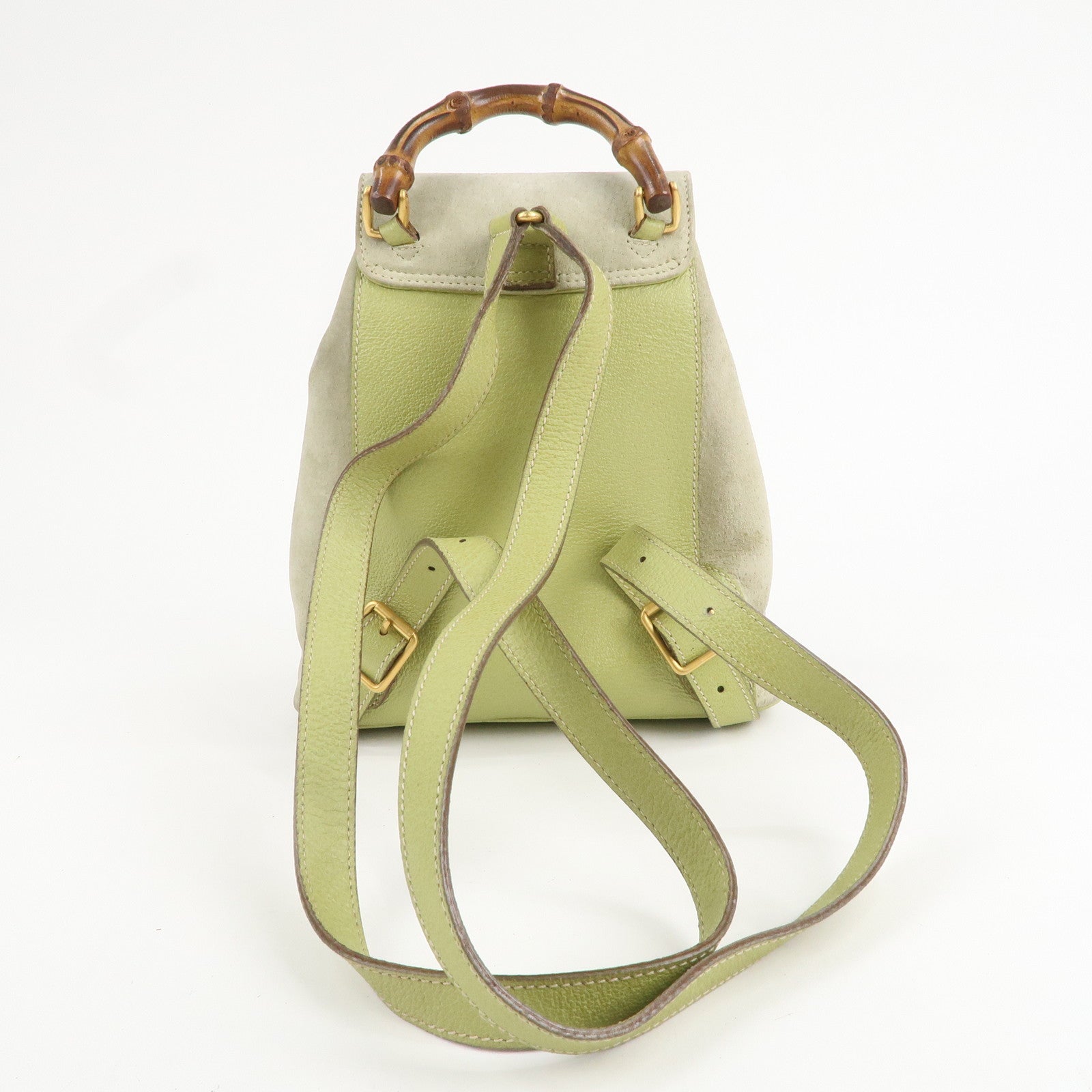 GUCCI Bamboo Suede Leather Backpack Light Green 003.1956.0030