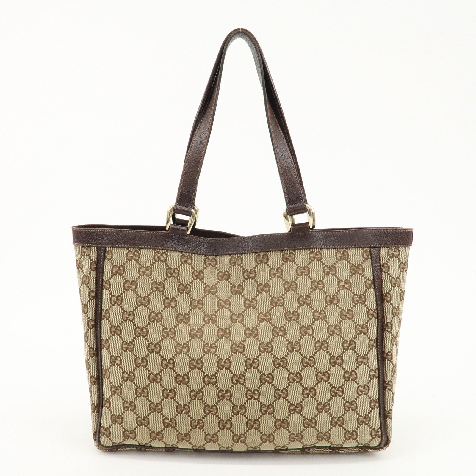 GUCCI GG Canvas Leather Tote Bag Hand Bag Beige Brown 146247