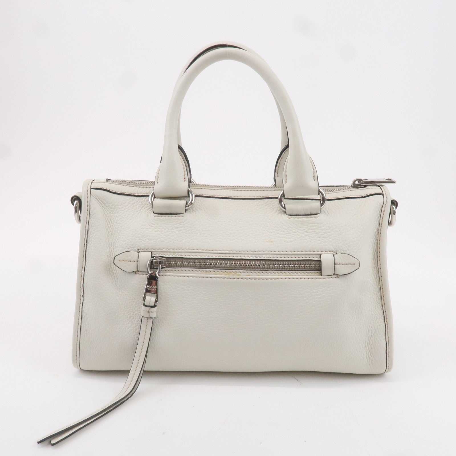 PRADA Leather Vitello Phenix 2WAY Bag Hand Bag White 1BB022