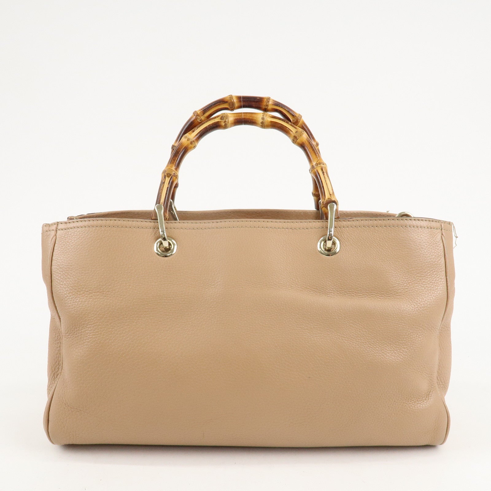 GUCCI Bamboo Leather Hand Bag Beige 323660