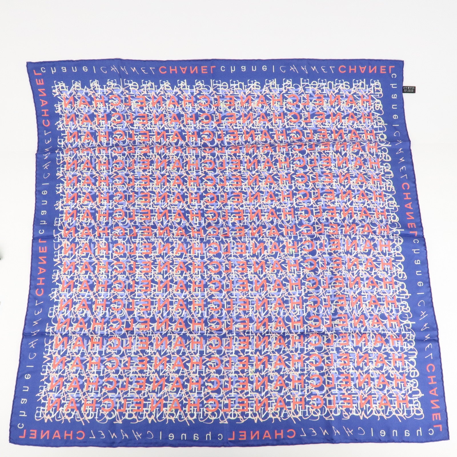 CHANEL Silk 100% Scarf CHANLE Logo Print Blue Used