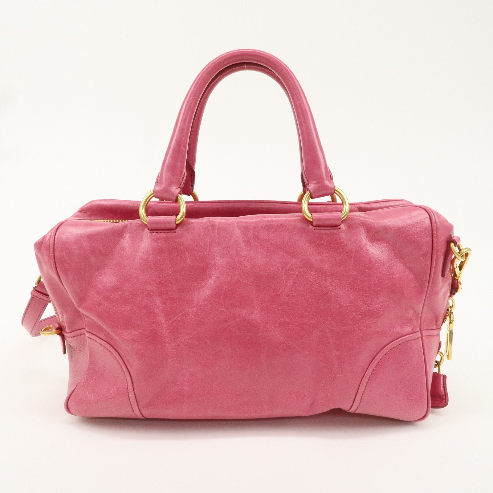 PRADA Logo Leather 2 Way Hand Bag Tote Bag Pink