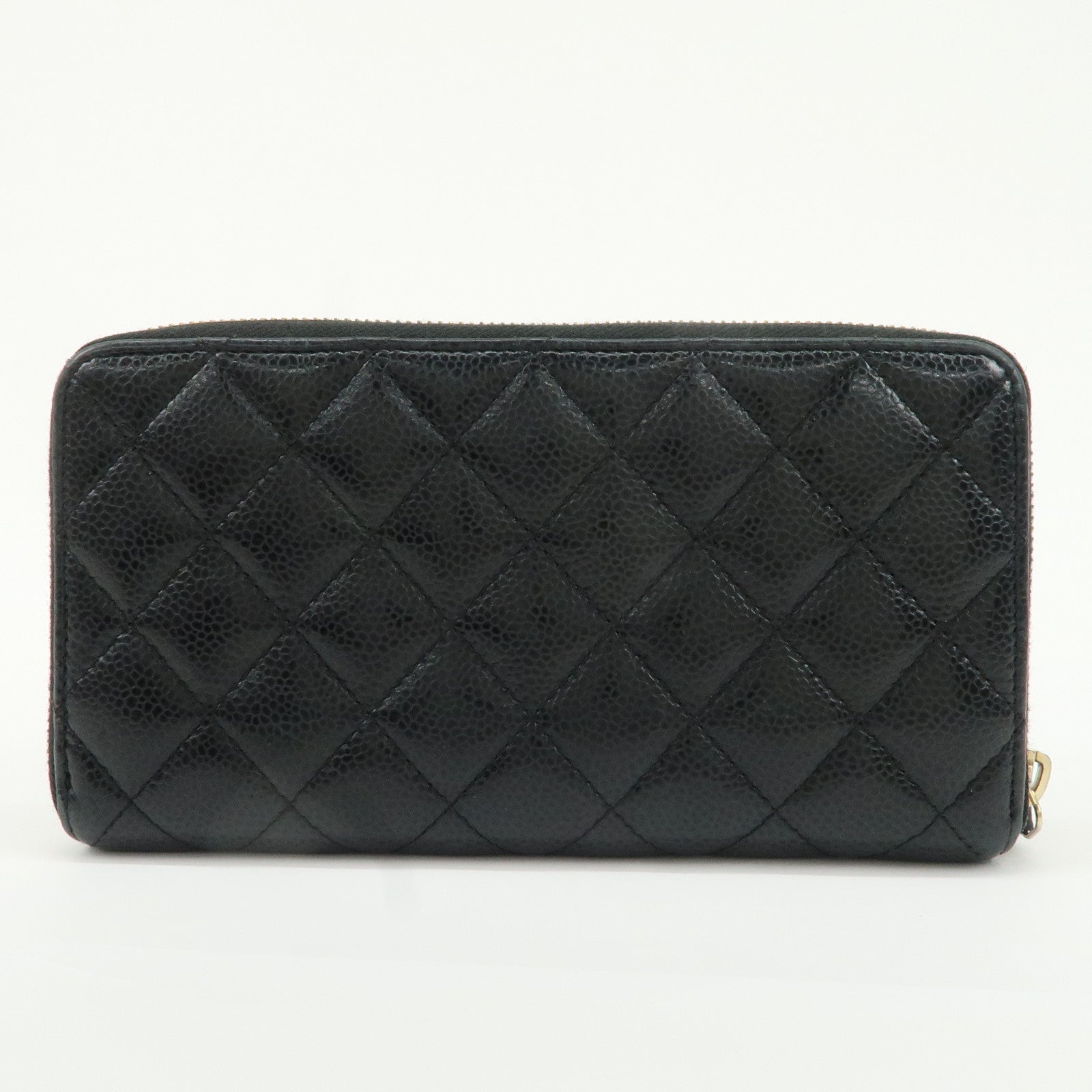 CHANEL Matelasse Cavier Skin Coco Mark Zippy Round Wallet Black