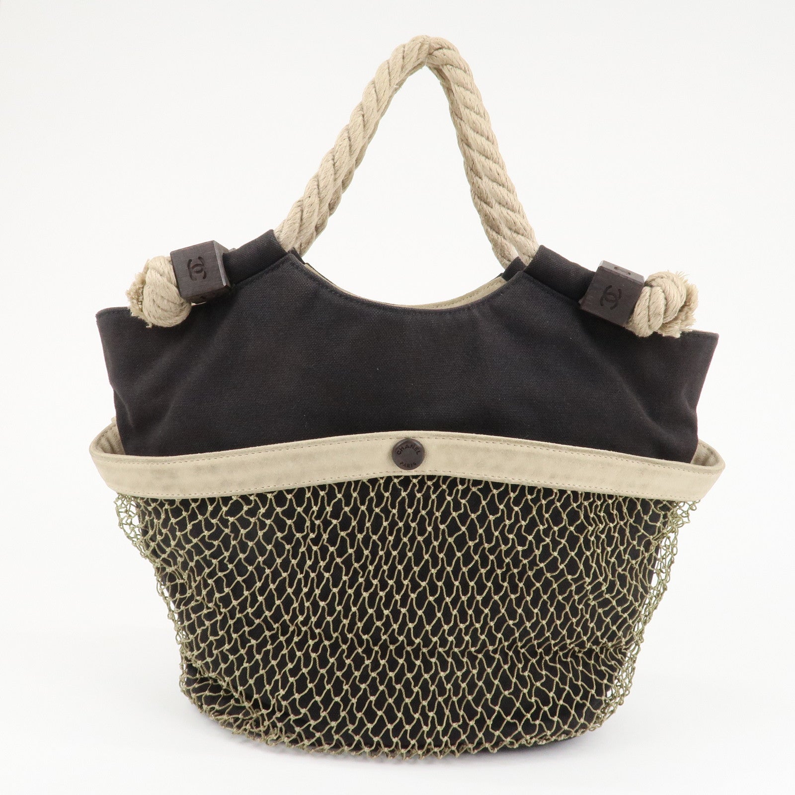 CHANEL COCO Mark Camellia Canvas Suede Tote Bag Black A21385 Used