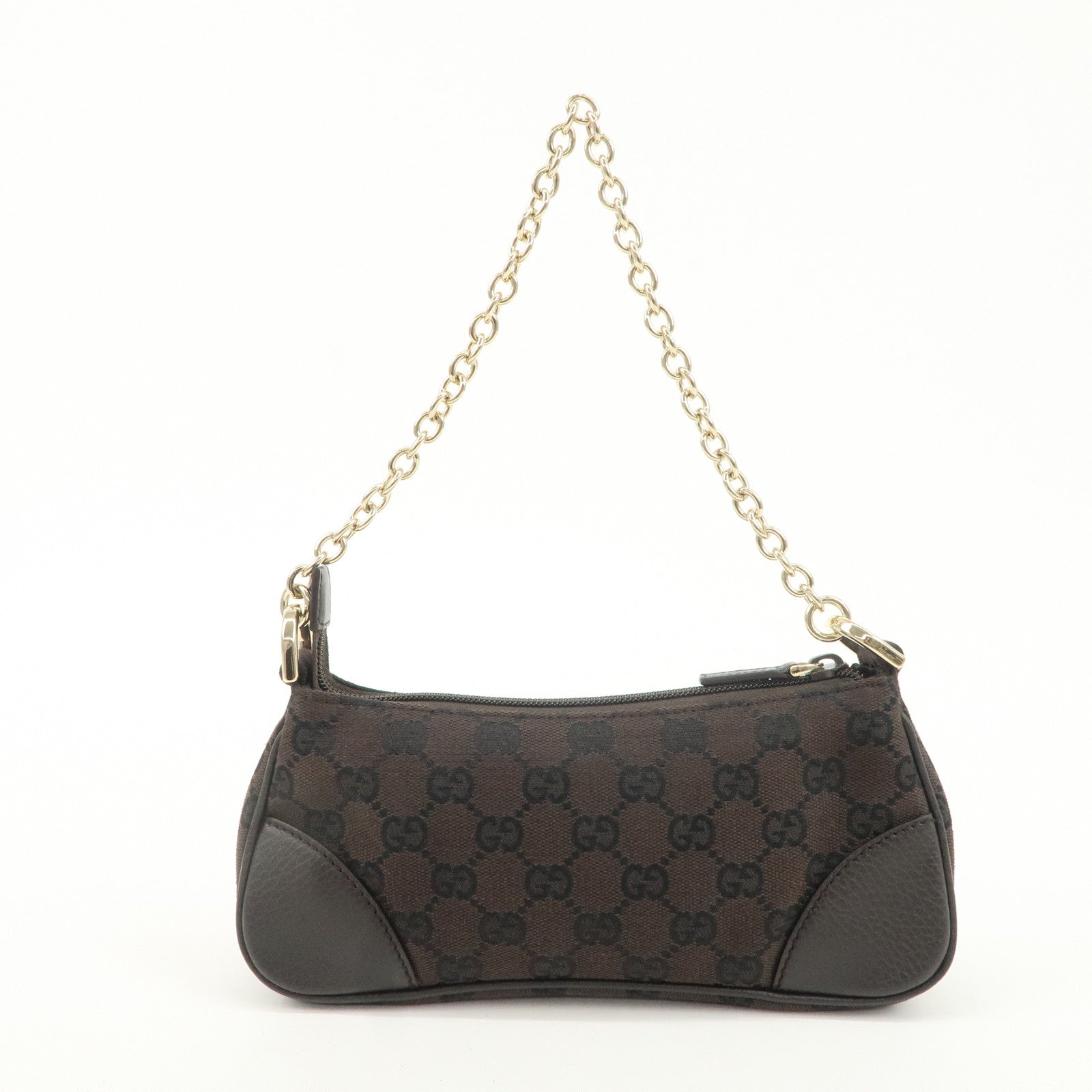 GUCCI GG Canvas Leather Chain Shoulder Bag Dark Brown 27383