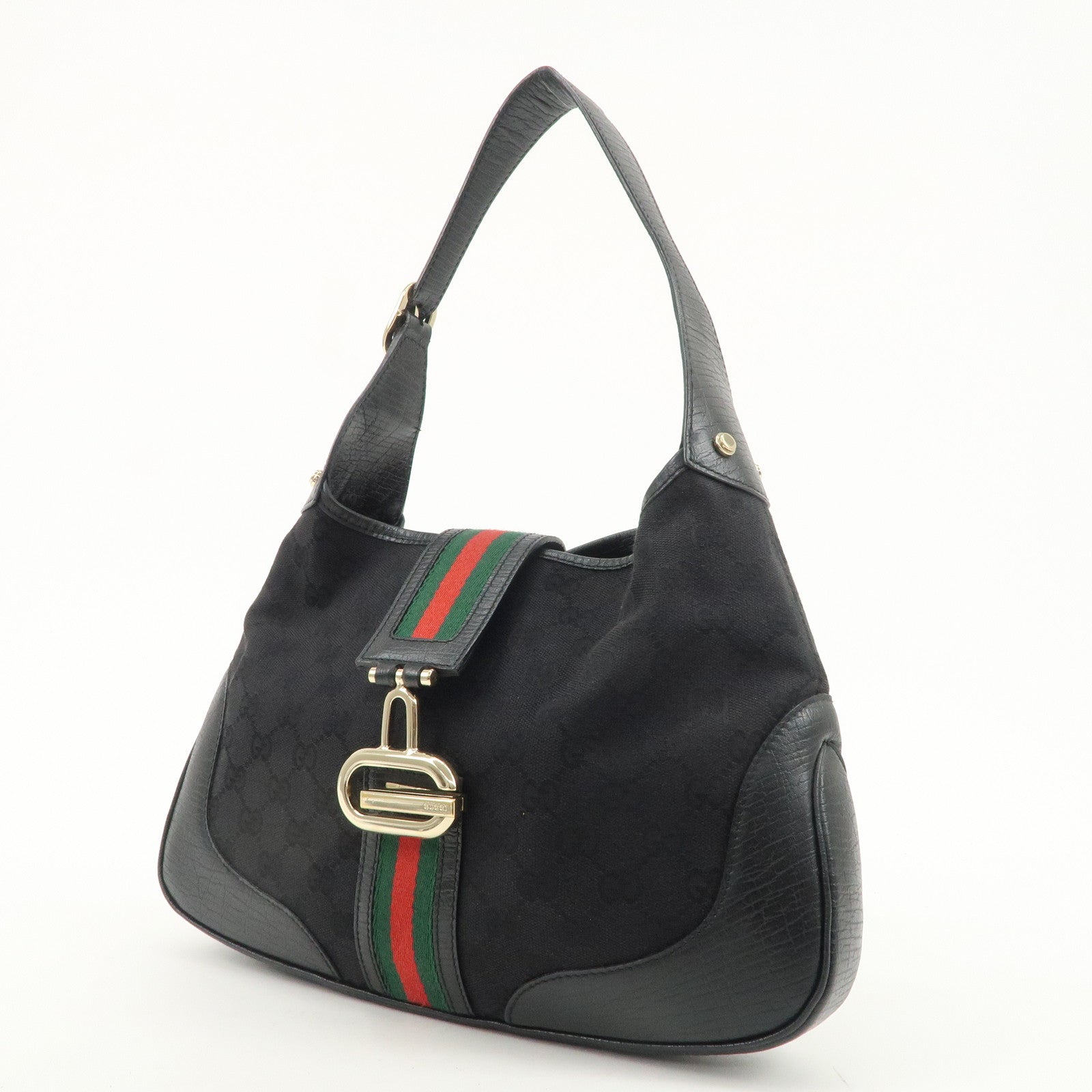 GUCCI Sherry GG Canvas Leather Shoulder Bag Black 130779