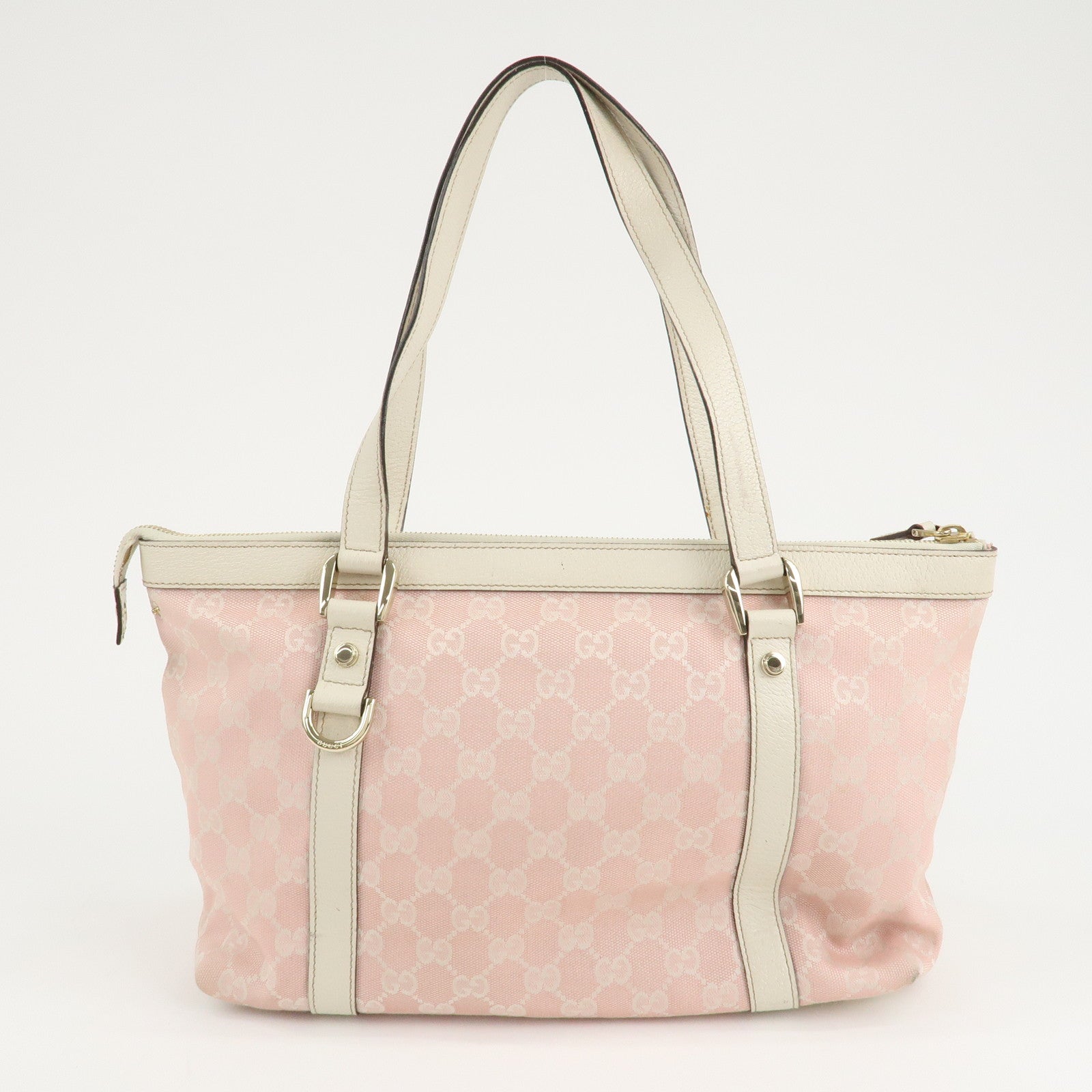 GUCCI Abbey Line GG Canvas Leather Tote Bag Pink Ivory 141470