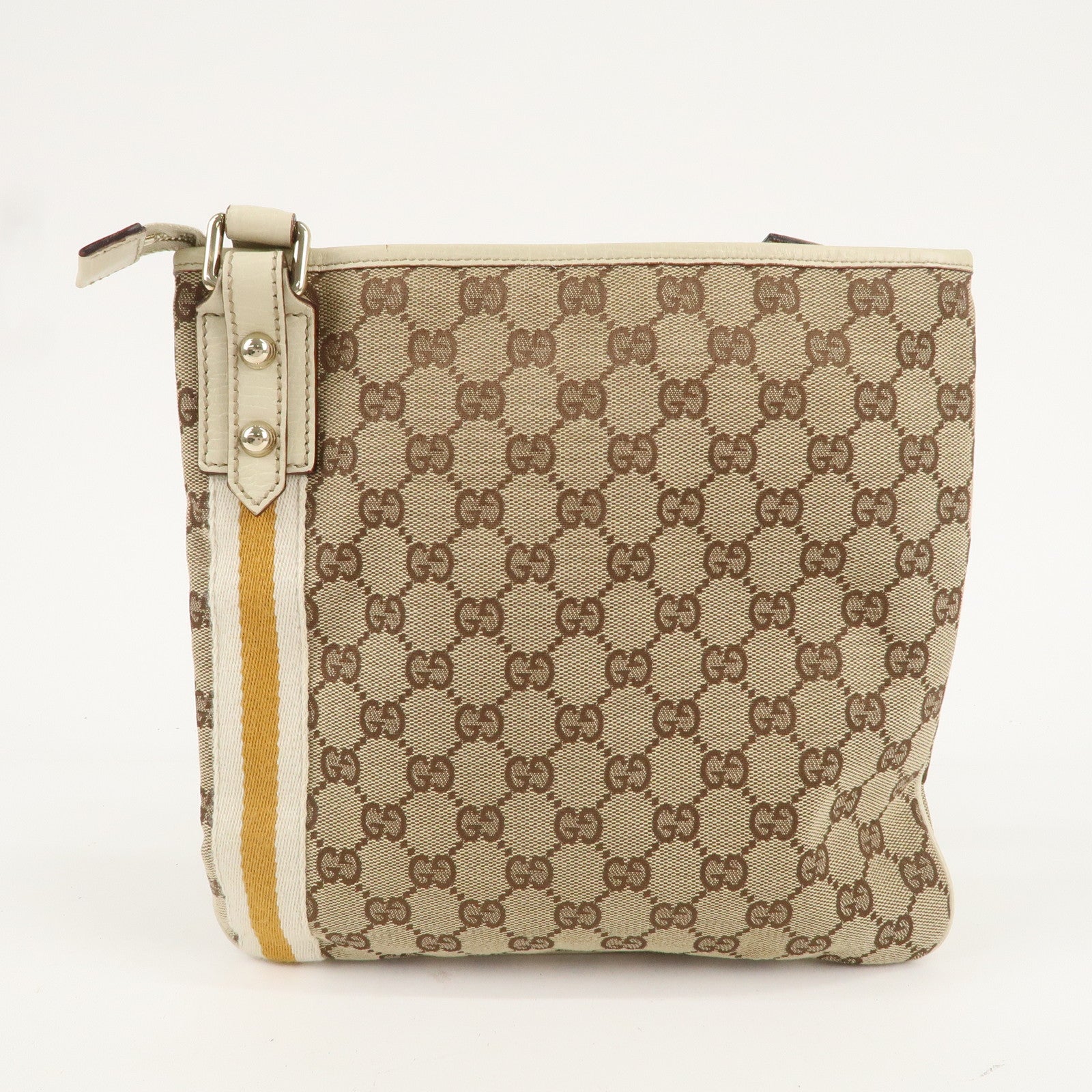 GUCCI Sherry GG Canvas Leather Shoulder Bag Beige Ivory 144388