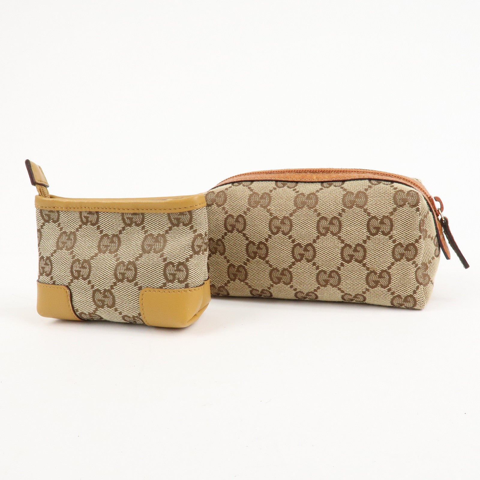 GUCCI Set of 2 GG Canvas Leather Coin Case Pouch Brown 29596