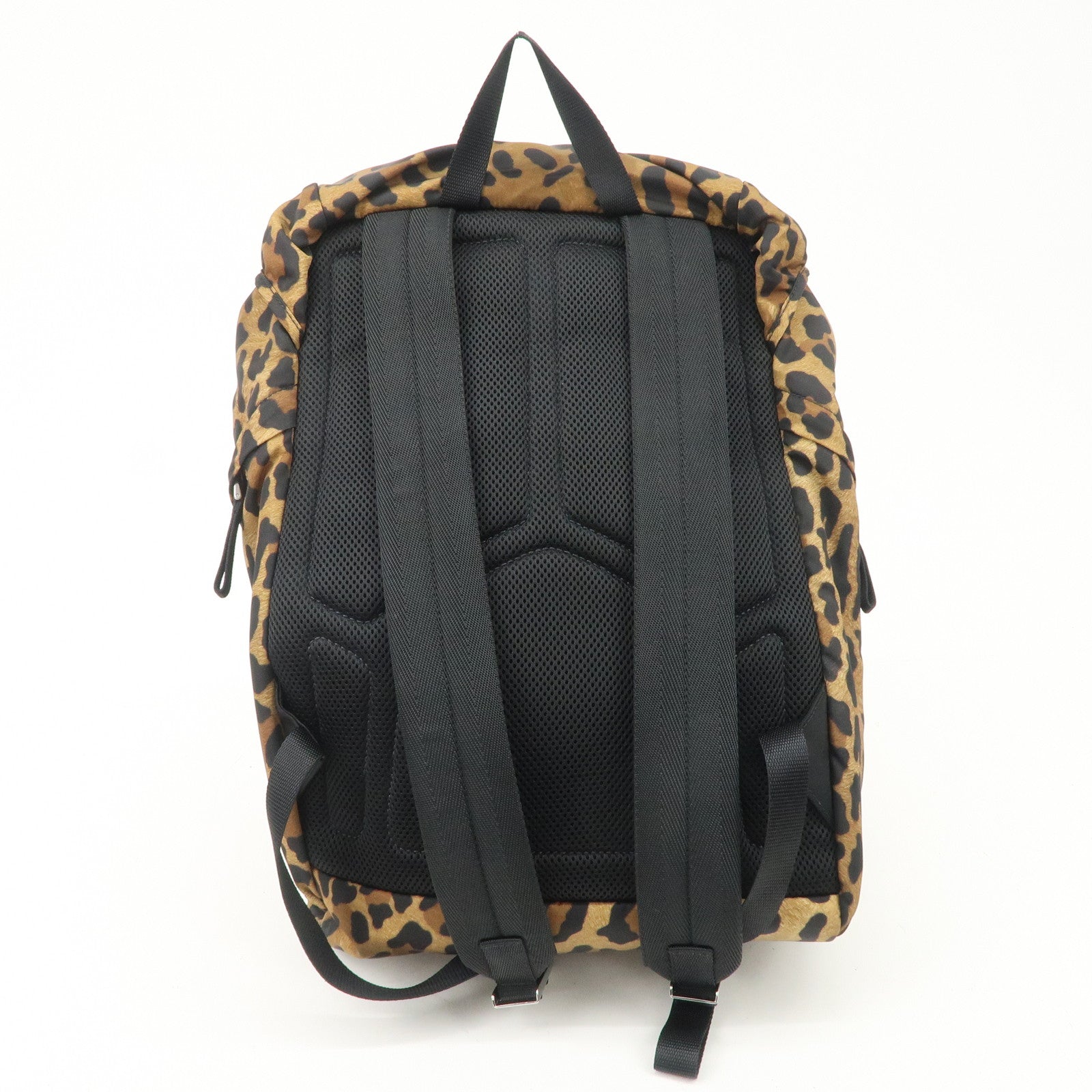 PRADA Nylon Leopard Print Back Pack Brown Black 2VZ062 Used